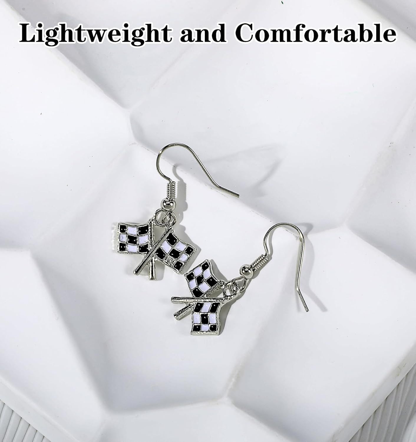Checkered Flag Earrings,  2 Pairs Checkered Flag Earrings for Women Black and White Race Charm Dangle Earrings Ideal for Women Racing Fans and Race Day Accessories