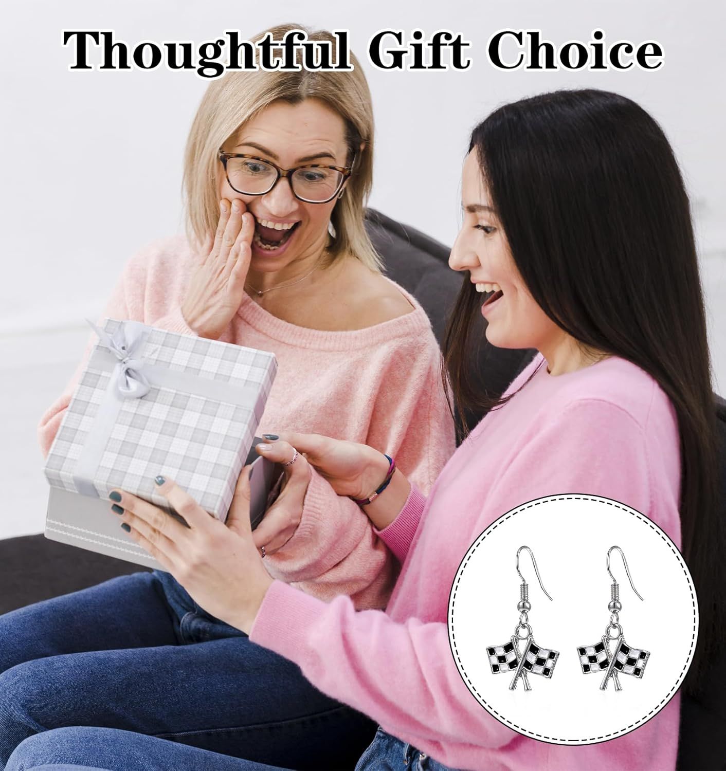 Checkered Flag Earrings,  2 Pairs Checkered Flag Earrings for Women Black and White Race Charm Dangle Earrings Ideal for Women Racing Fans and Race Day Accessories