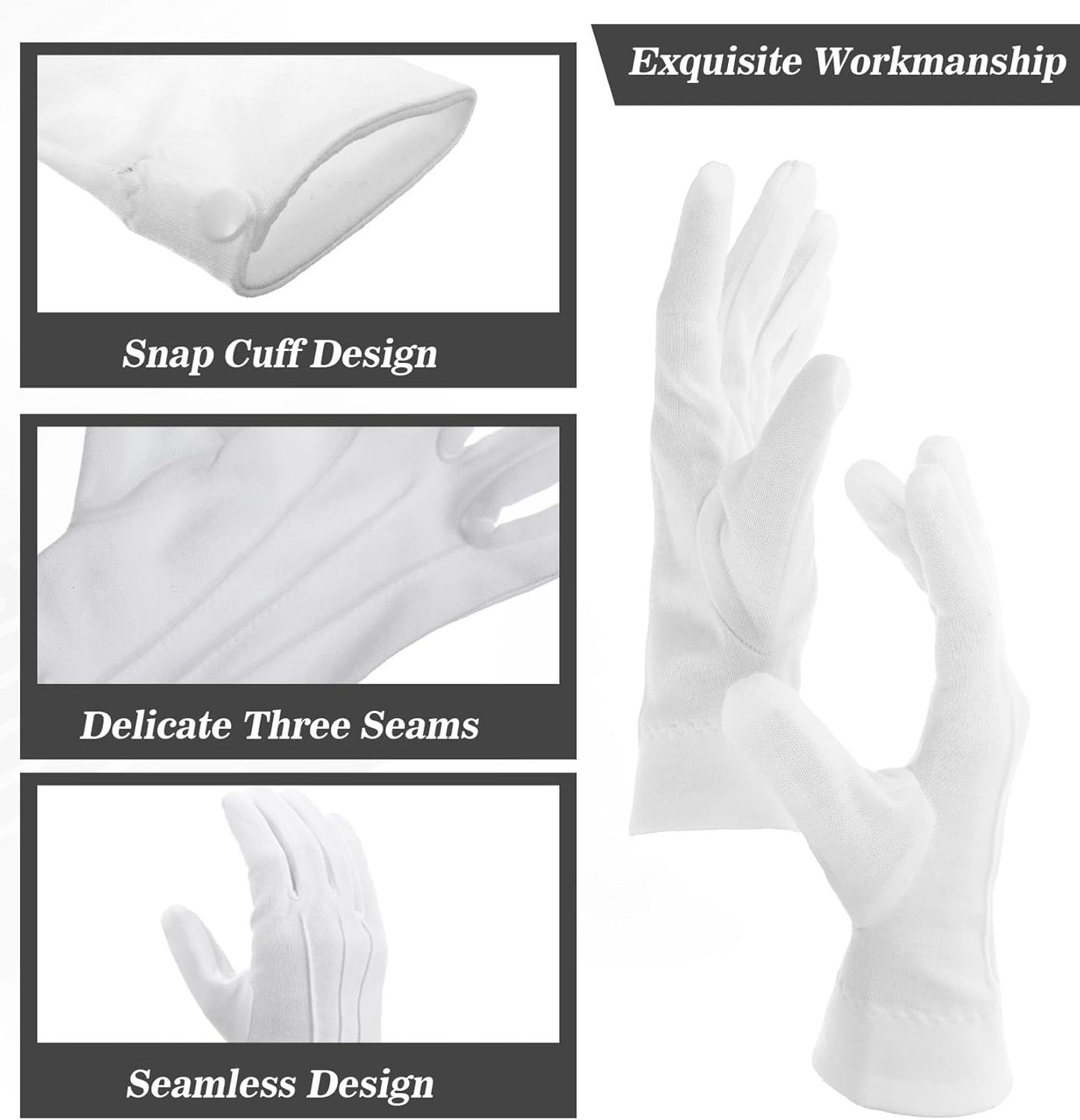 2 Pair White Gloves Men, White Cotton Gloves Santa Butler Marching Band Costume for Men, Perfect for Magician Parties, Christmas Costume, and Butler Band Dress-Up, 4Pcs