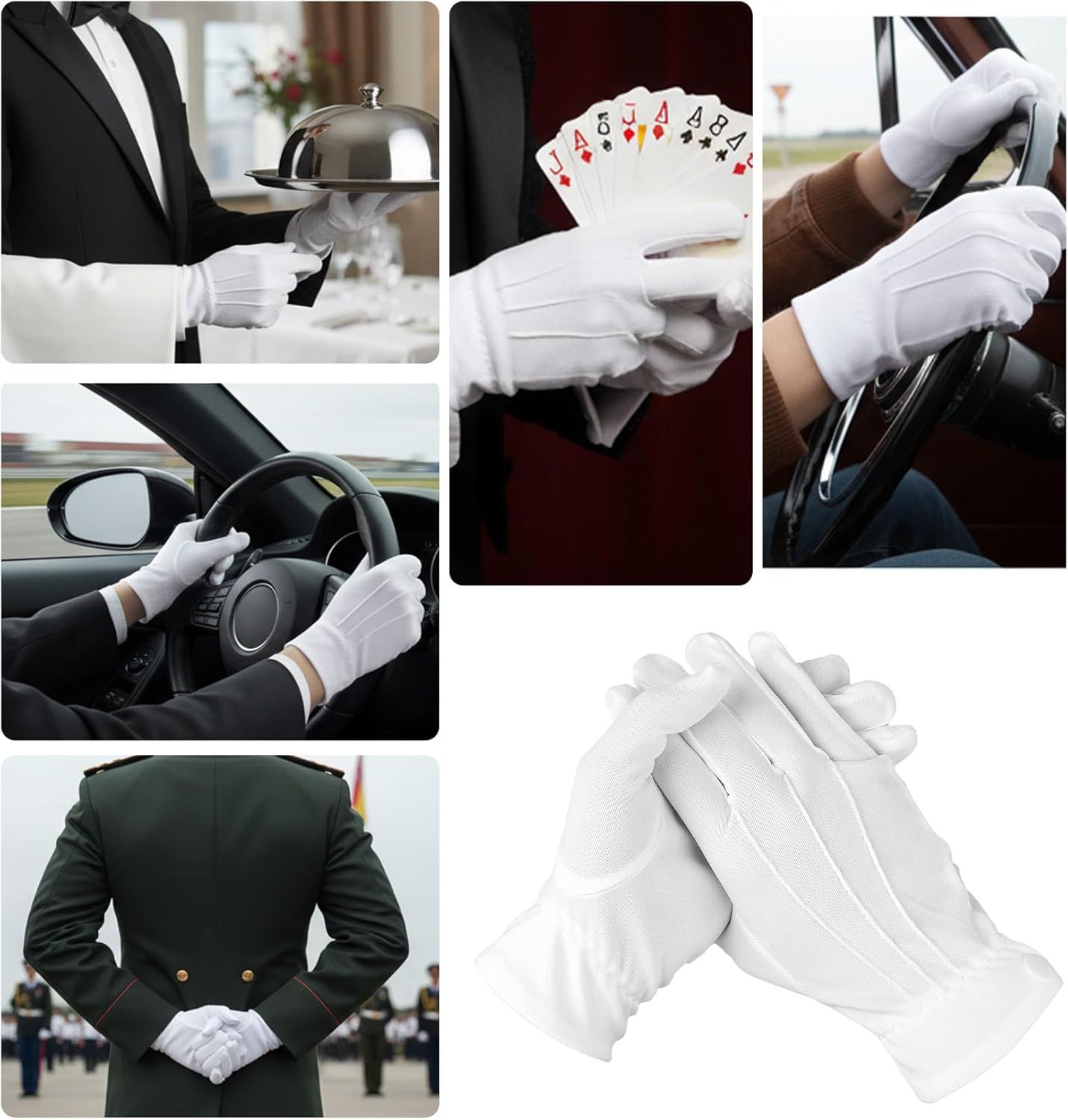 2 Pair White Gloves Men, White Cotton Gloves Santa Butler Marching Band Costume for Men, Perfect for Magician Parties, Christmas Costume, and Butler Band Dress-Up, 4Pcs