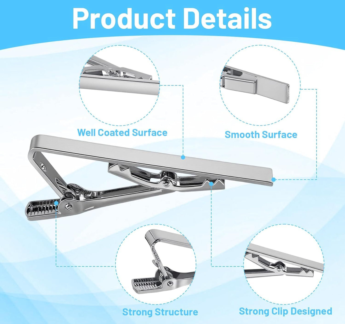 3 Pack Tie Bar Silver, Silver Tie Clip for Men Stainless Steel Necktie Bars, Anti-Slip Grip for Office Wedding Party
