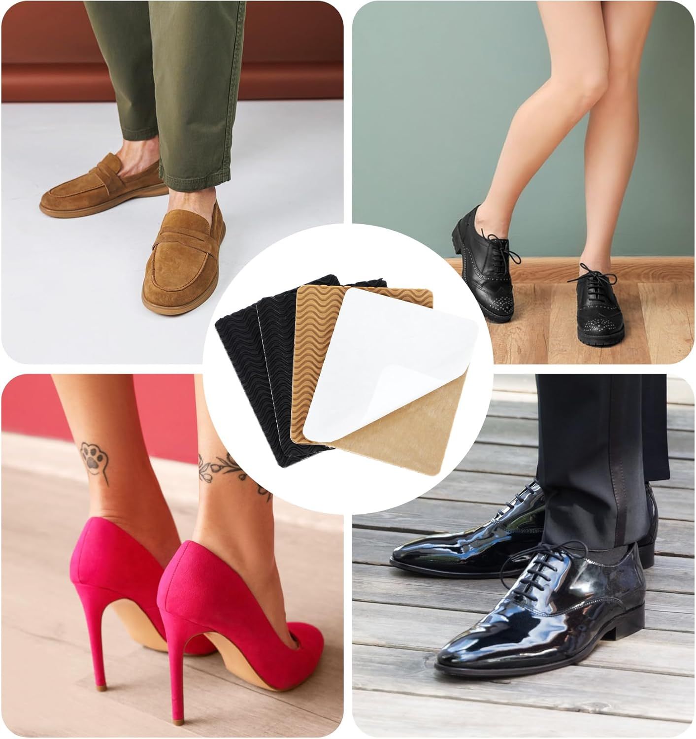 Boot Heel Replacement - Shoe Heel Pads 4-Pack, Anti Slip Shoe Heels Repair Kit with Adhesive Cushion Stickers for Leather Shoes Women Men (2 Colors)