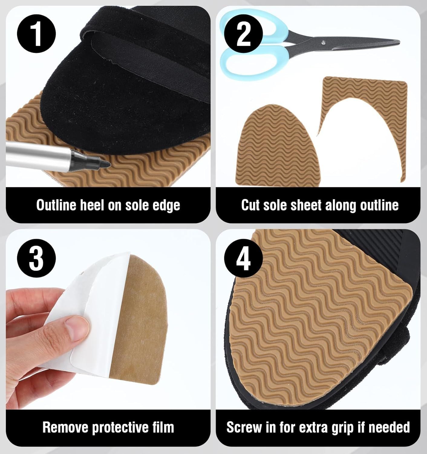 Boot Heel Replacement - Shoe Heel Pads 4-Pack, Anti Slip Shoe Heels Repair Kit with Adhesive Cushion Stickers for Leather Shoes Women Men (2 Colors)