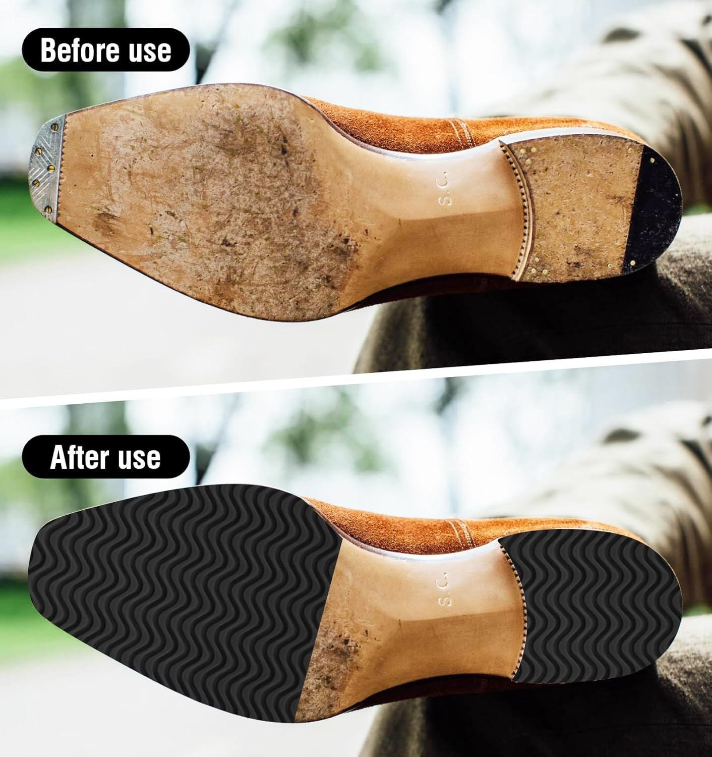 Boot Heel Replacement - Shoe Heel Pads 4-Pack, Anti Slip Shoe Heels Repair Kit with Adhesive Cushion Stickers for Leather Shoes Women Men (2 Colors)