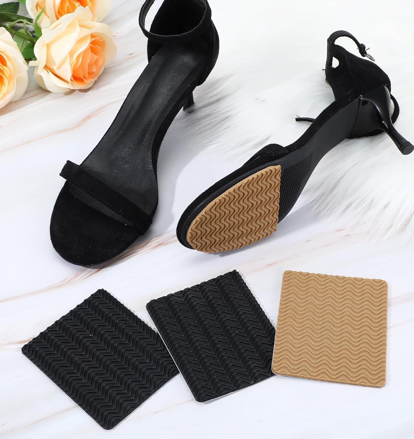 Boot Heel Replacement - Shoe Heel Pads 4-Pack, Anti Slip Shoe Heels Repair Kit with Adhesive Cushion Stickers for Leather Shoes Women Men (2 Colors)