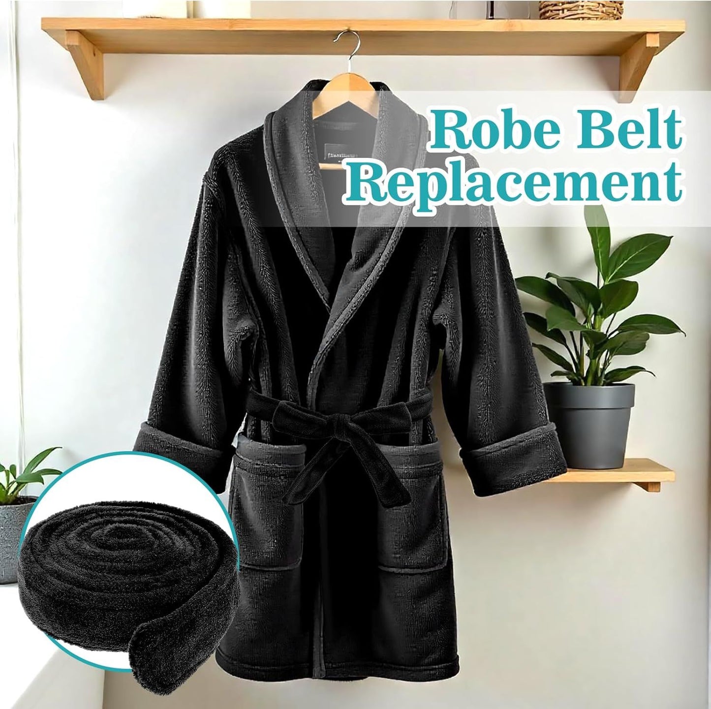 Robe Belt, Reusable Robe Tie, Soft Adjustable Design & Machine Washable for Bathrobe, Hotel & Home Use, (Black, 66.9")