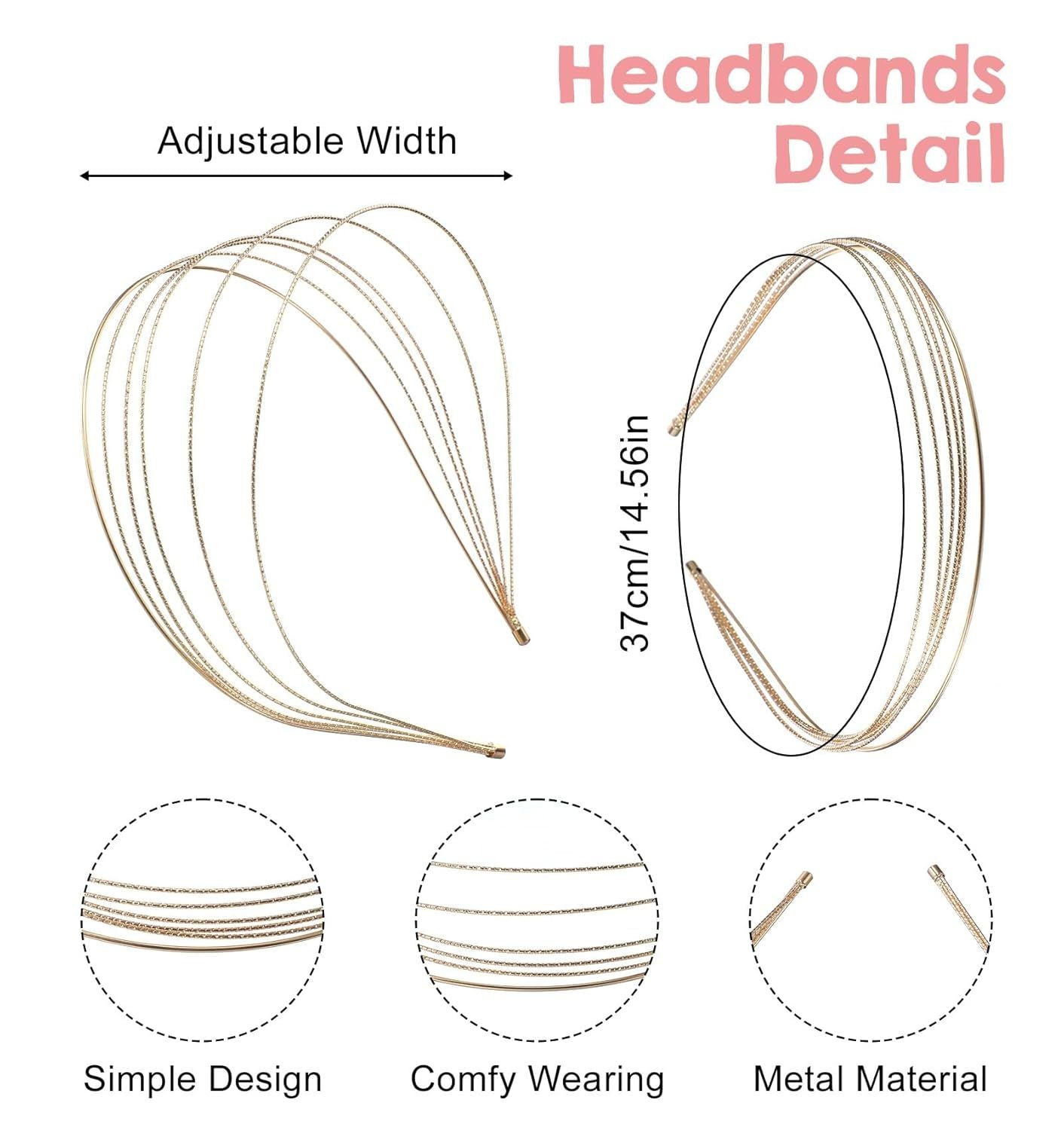 2Pcs Metal Headbands for Women, Silver & Gold Thin Metal Headbands for Women Multi Layers Double Headband, Trendy Layered Design Perfect for Parties & Daily Wear