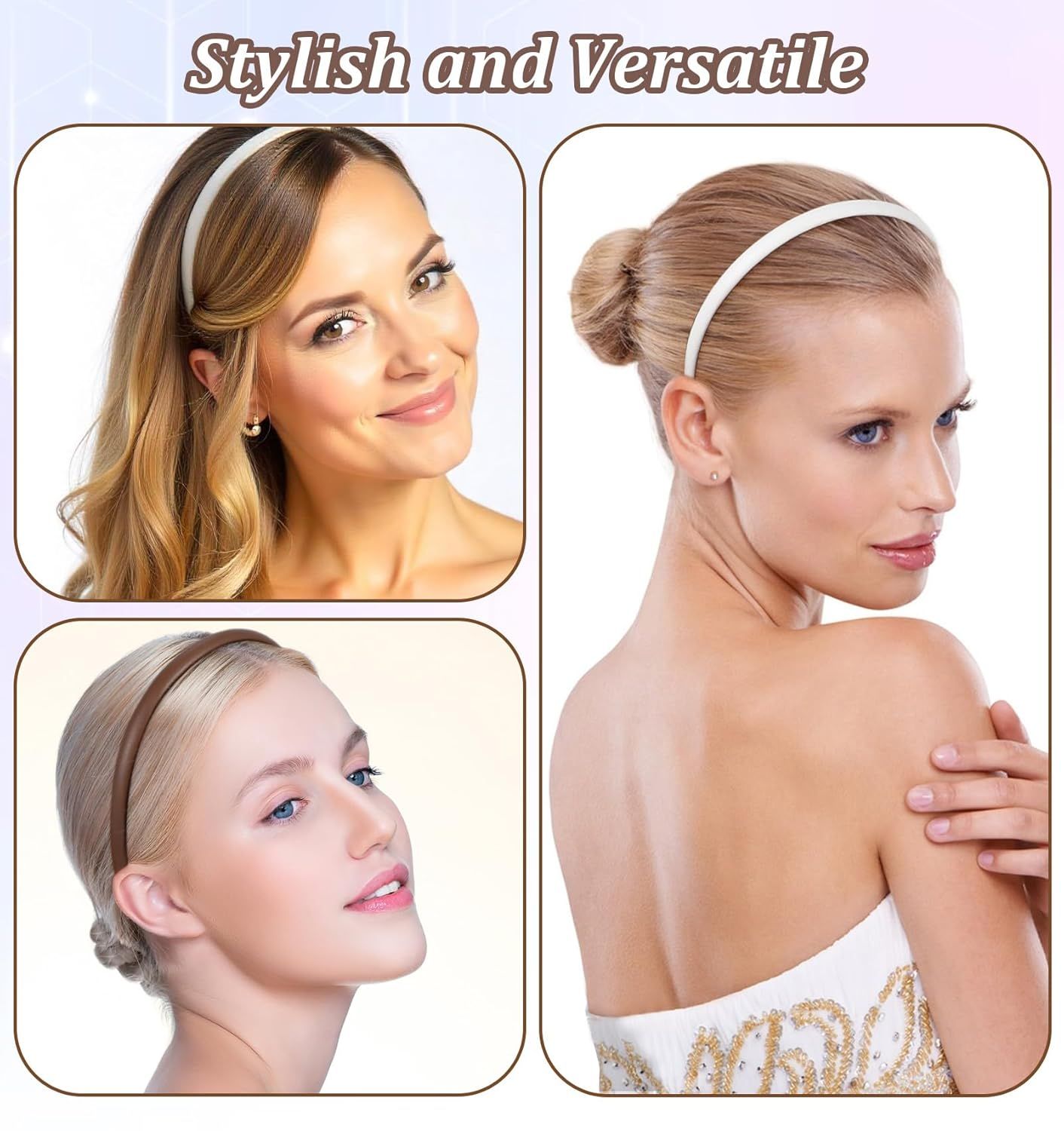 4Pcs Skinny Leather Headbands for Women, Skinny Headbands for Women Non Slip Suitable for Casual Office and Stylish Daily Wear