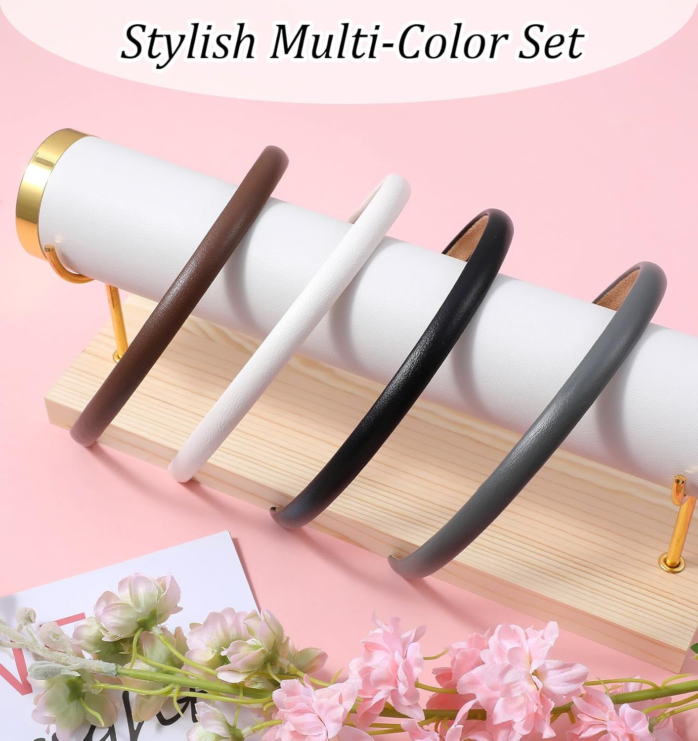 4Pcs Skinny Leather Headbands for Women, Skinny Headbands for Women Non Slip Suitable for Casual Office and Stylish Daily Wear
