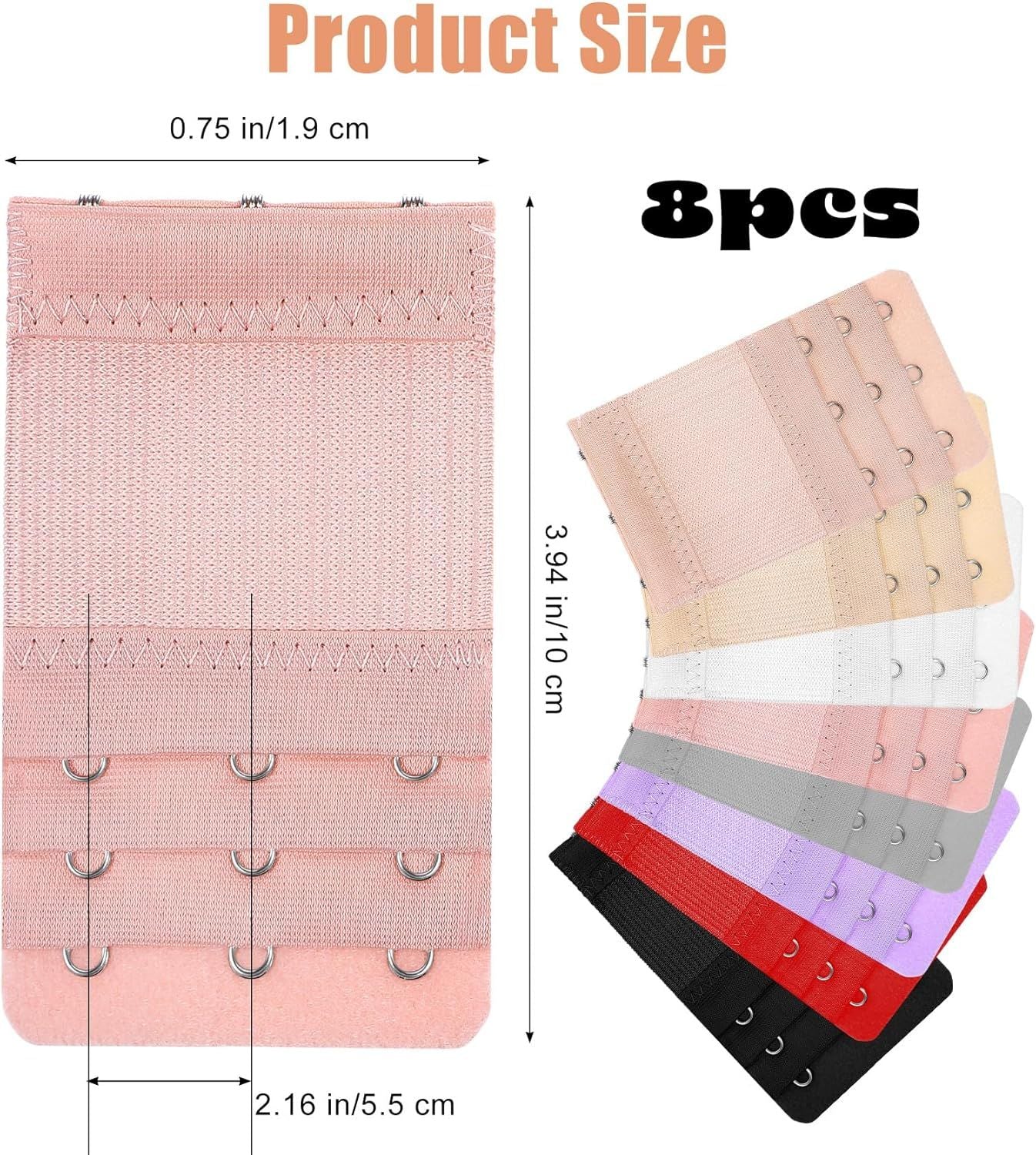 8Pcs Bra Extenders 3 Hooks, 4 * 0.8 Inch 3 Hook Bra Extender Adjustable Comfort Fit for Maternity and Sports Use (Multicolor)