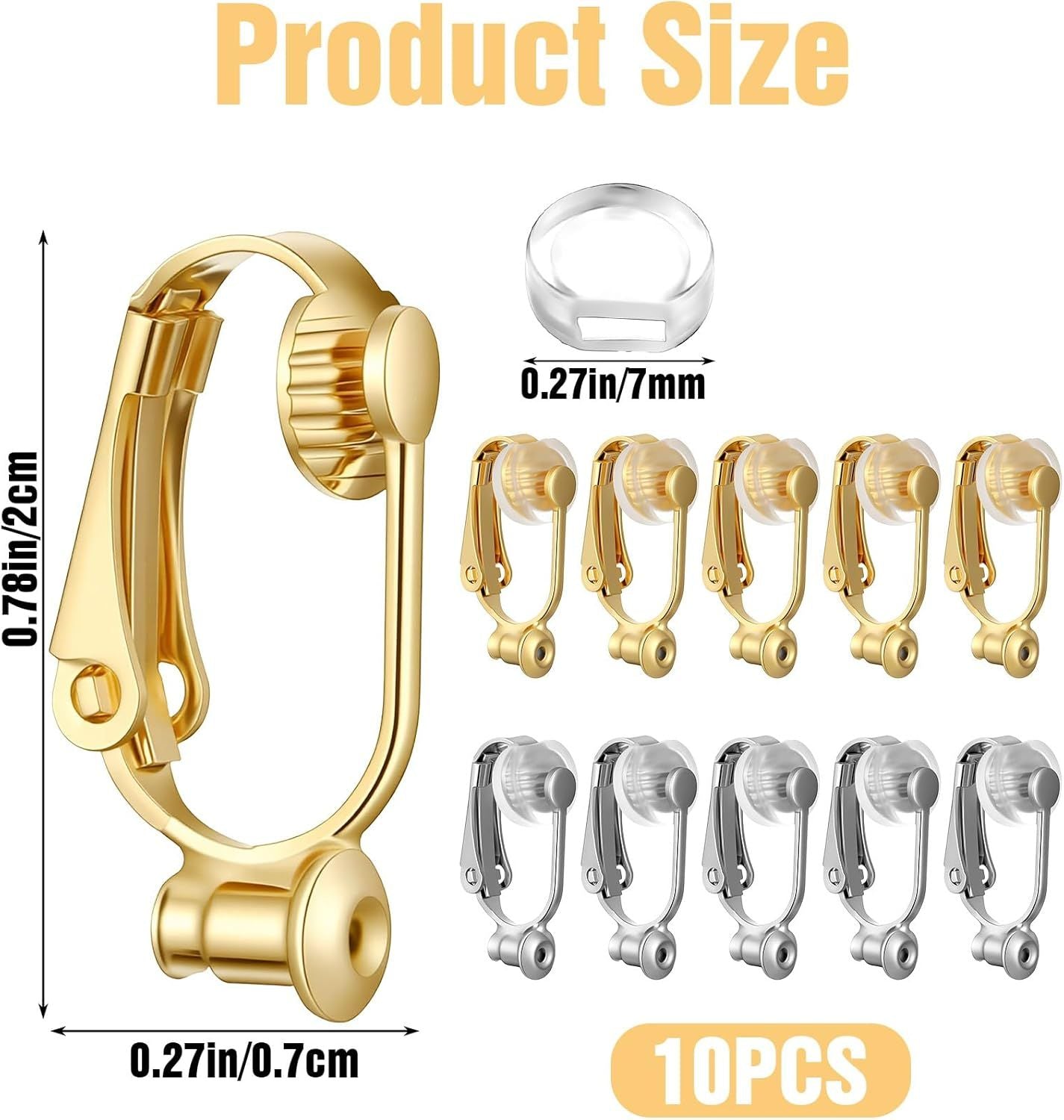 10PCS Earring Converters, Clip on Earring Converter with 6 Silicone Pads for Non-Pierced Ears, (Silver & Gold)
