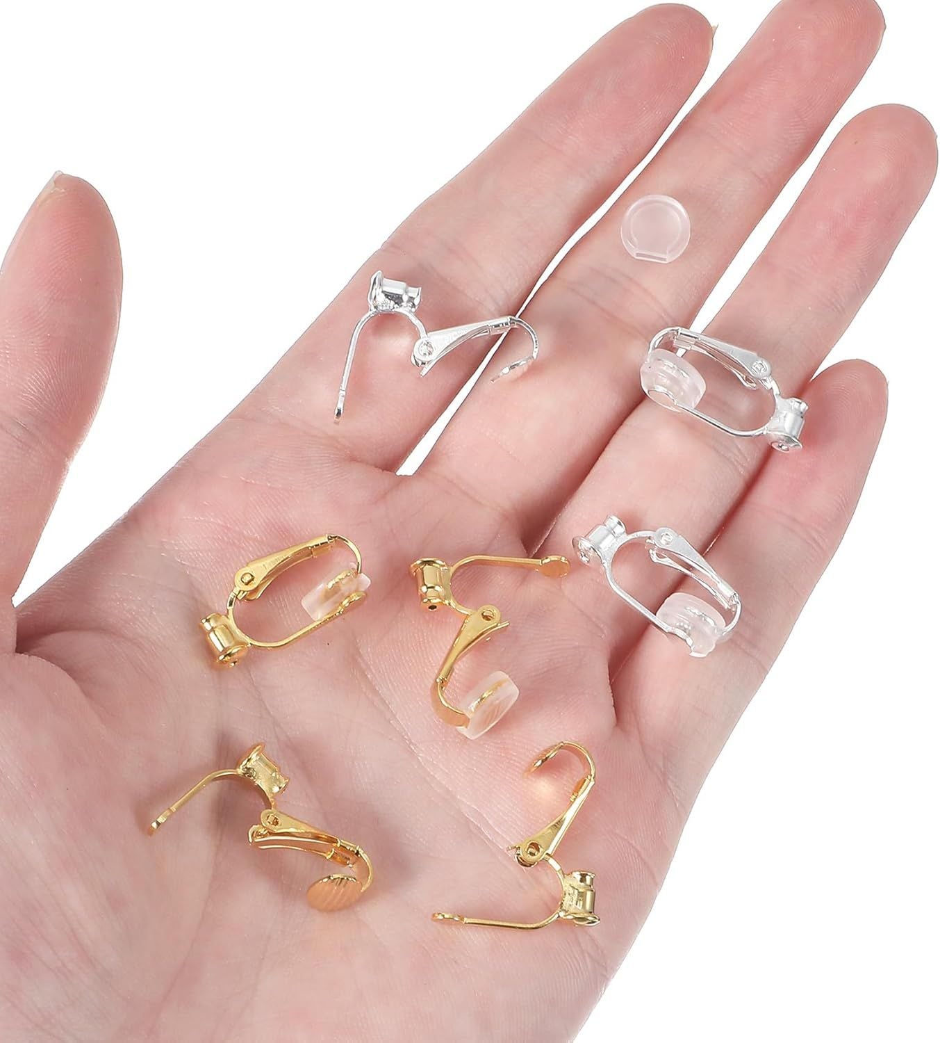10PCS Earring Converters, Clip on Earring Converter with 6 Silicone Pads for Non-Pierced Ears, (Silver & Gold)