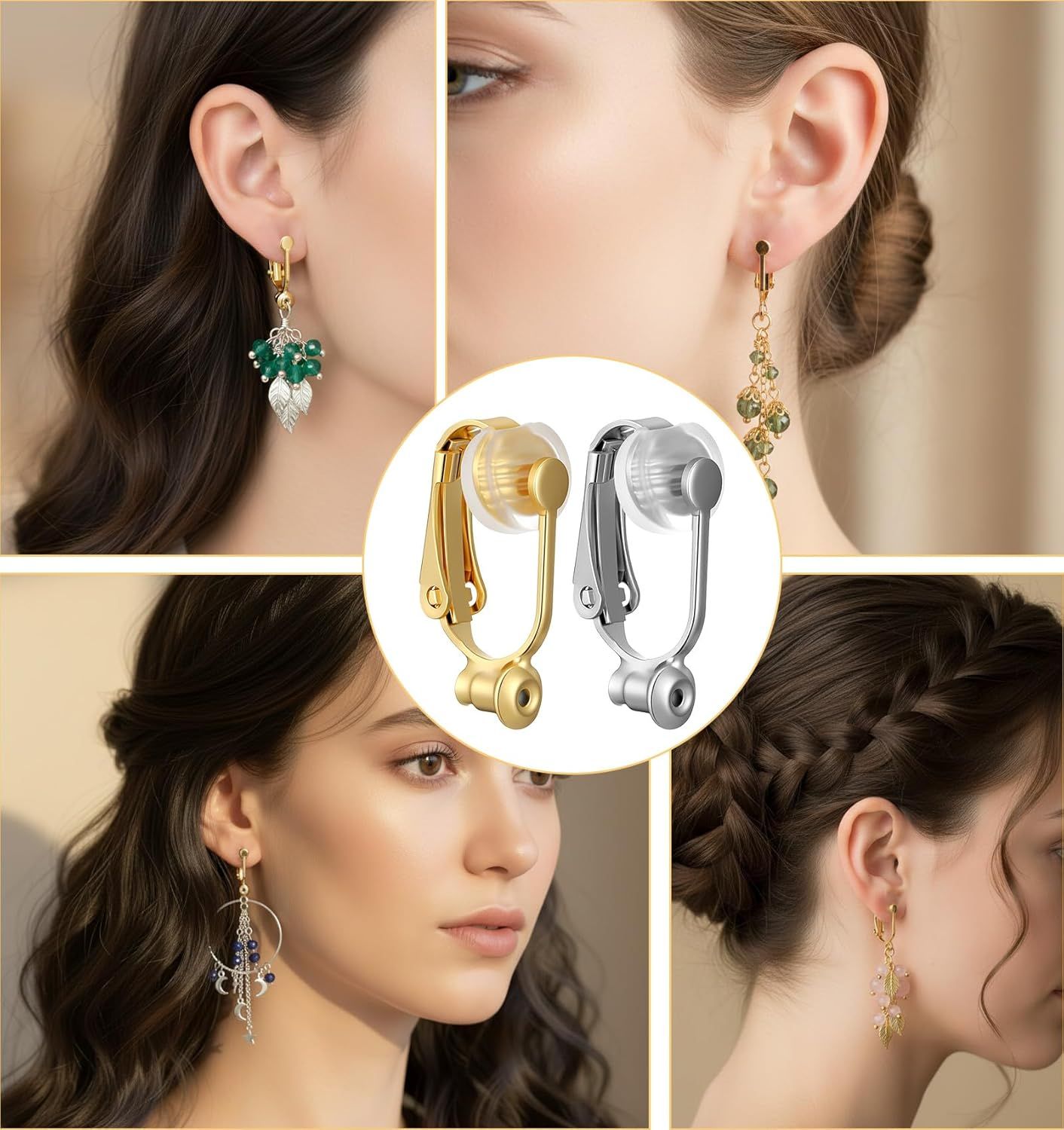 10PCS Earring Converters, Clip on Earring Converter with 6 Silicone Pads for Non-Pierced Ears, (Silver & Gold)