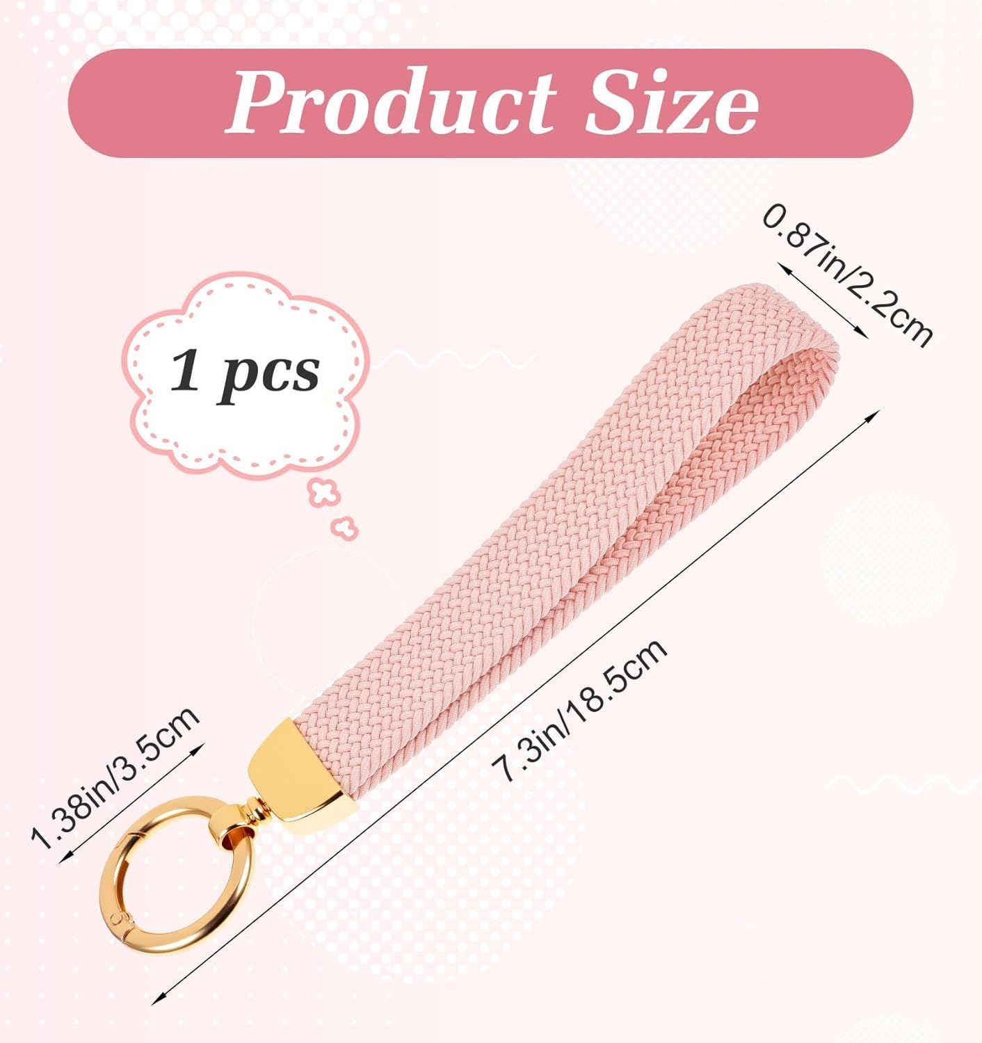 Fishent Stretchy Wristlet Keychain, Car Keychain Wristlet for Car Keys Phone Wallet, Elastic Key Holder with D Ring for Women Men (Pink)