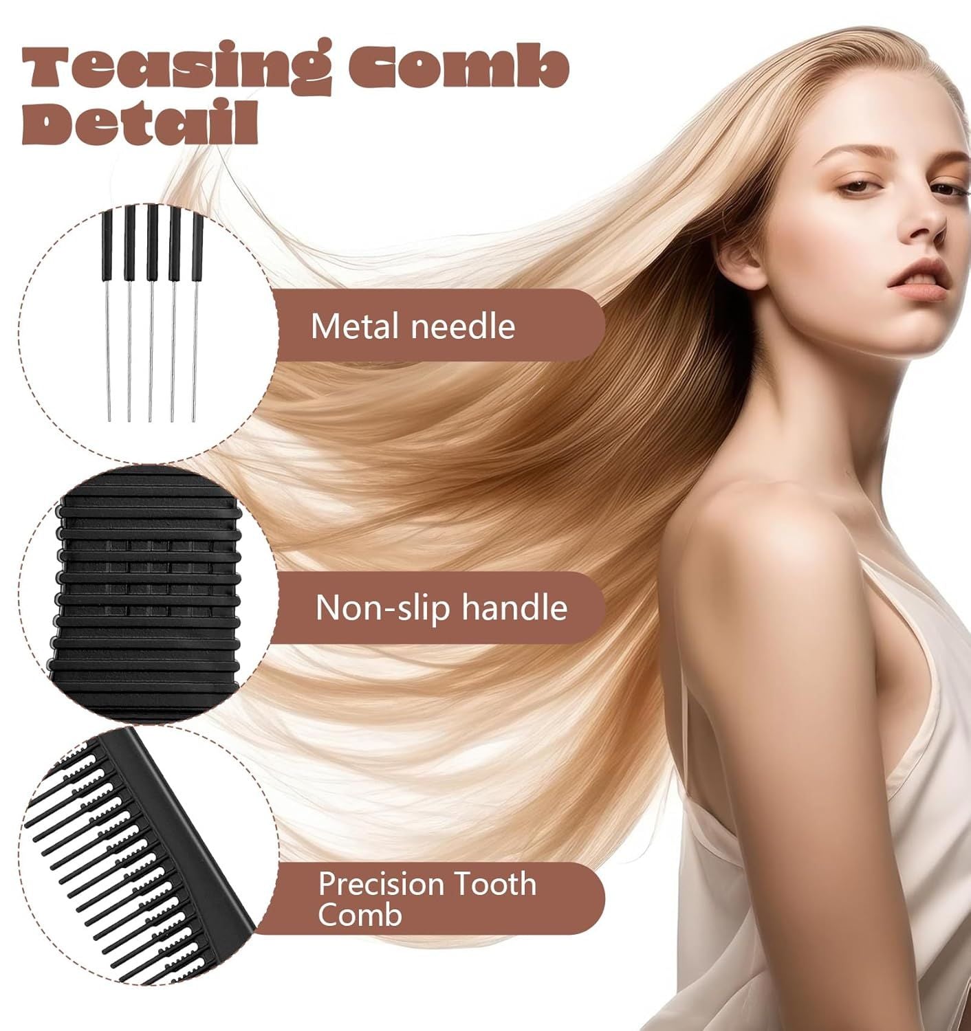 Teasing Combs for Women, 3 Pcs Hair Teasing Comb, Teaser Comb for Women Fine Hair, Slick Back, Volume, Backcombing