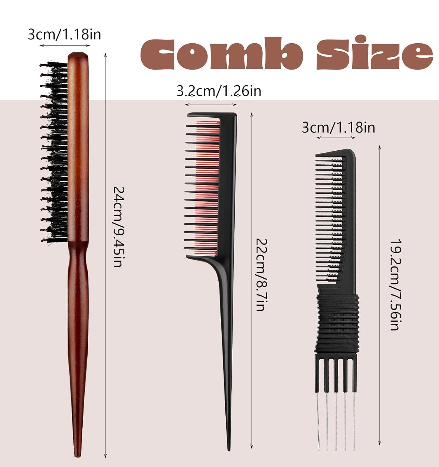Teasing Combs for Women, 3 Pcs Hair Teasing Comb, Teaser Comb for Women Fine Hair, Slick Back, Volume, Backcombing