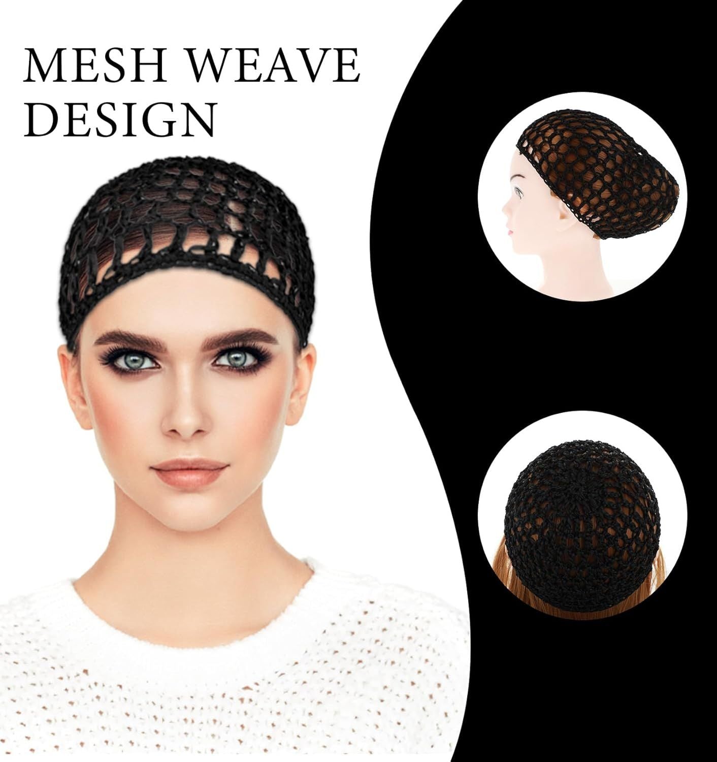 Crochet Hair Net, Comfortable Breathable Hair Net for Silk Press, Sleeping, Shower, Makeup, Hold Hair in Place All Night, Black (Reusable & Elastic, 2 Pack)