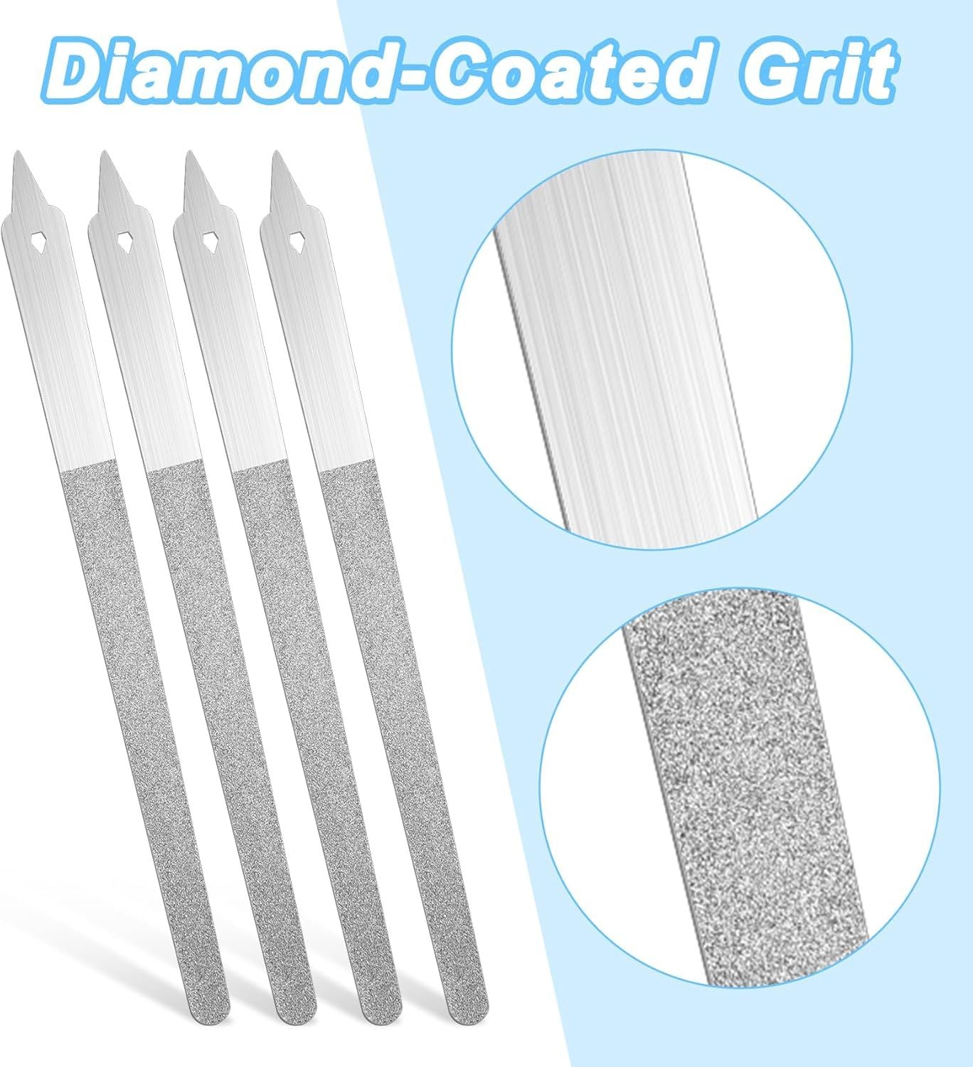 4PCS Diamond Dust Nail File, 6 inch Stainless Steel Diamond Nail File for Salon Home