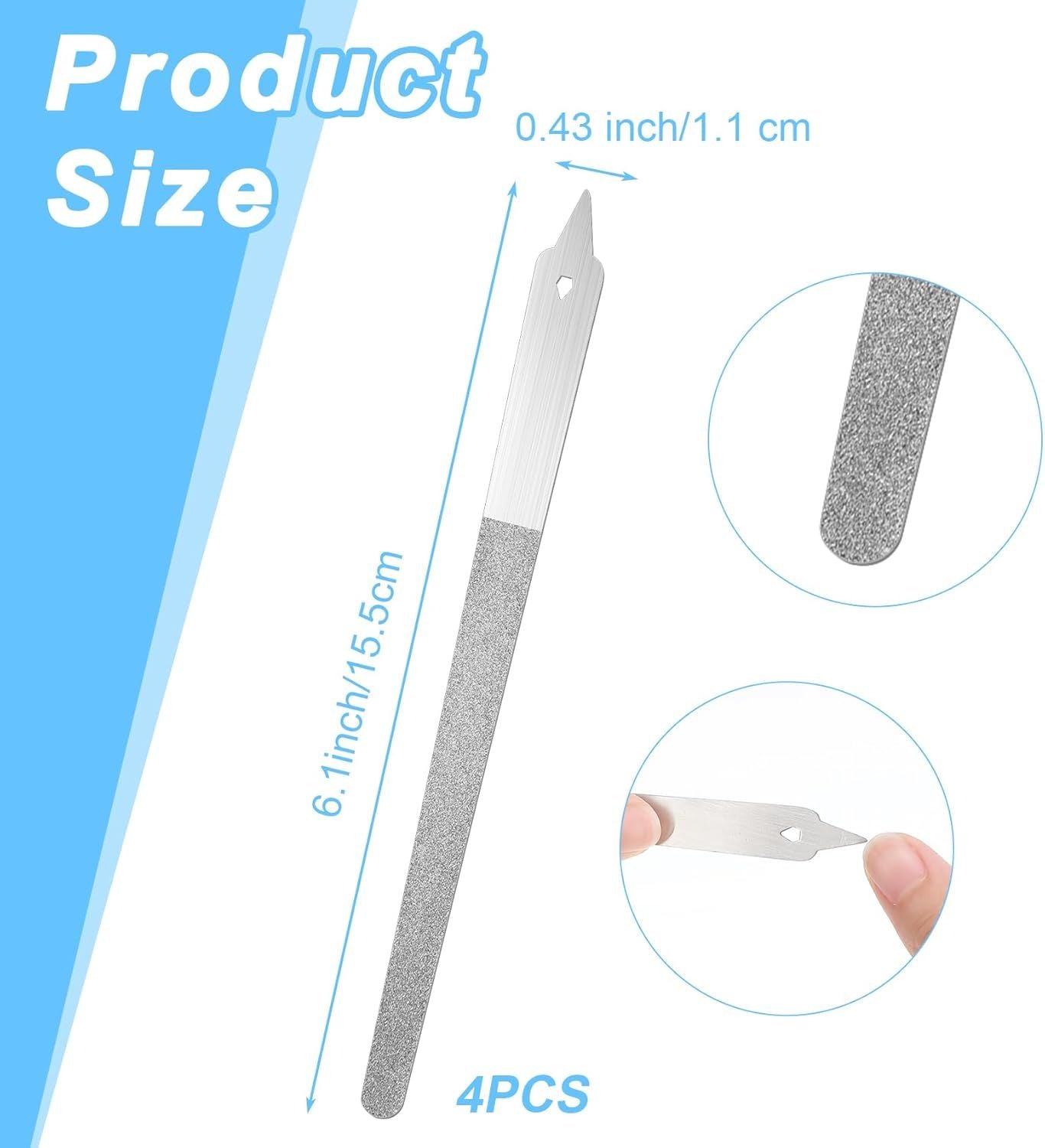 4PCS Diamond Dust Nail File, 6 inch Stainless Steel Diamond Nail File for Salon Home