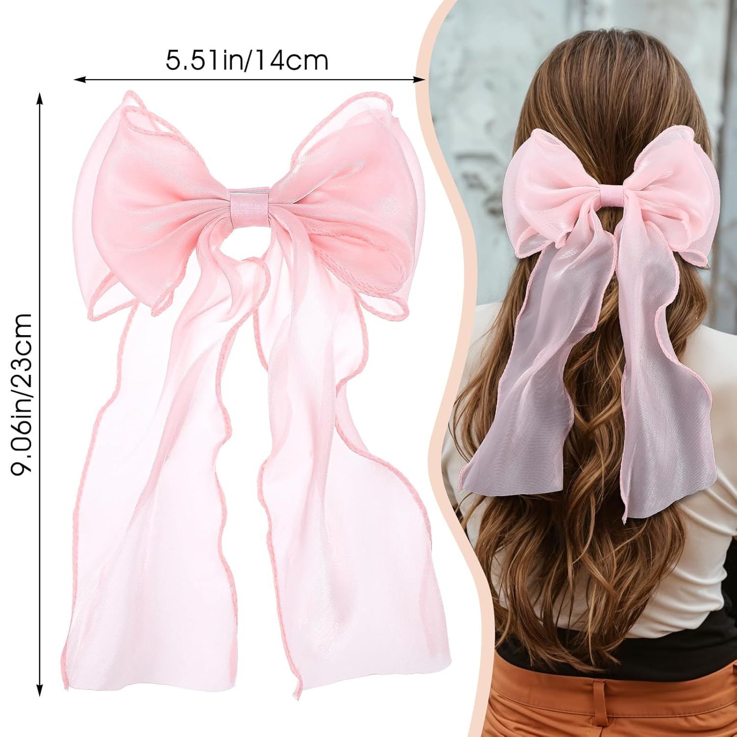 Large Pink Bow, Pink Bows for Hair Clip with Long Ribbon Tail for Women & Girls,