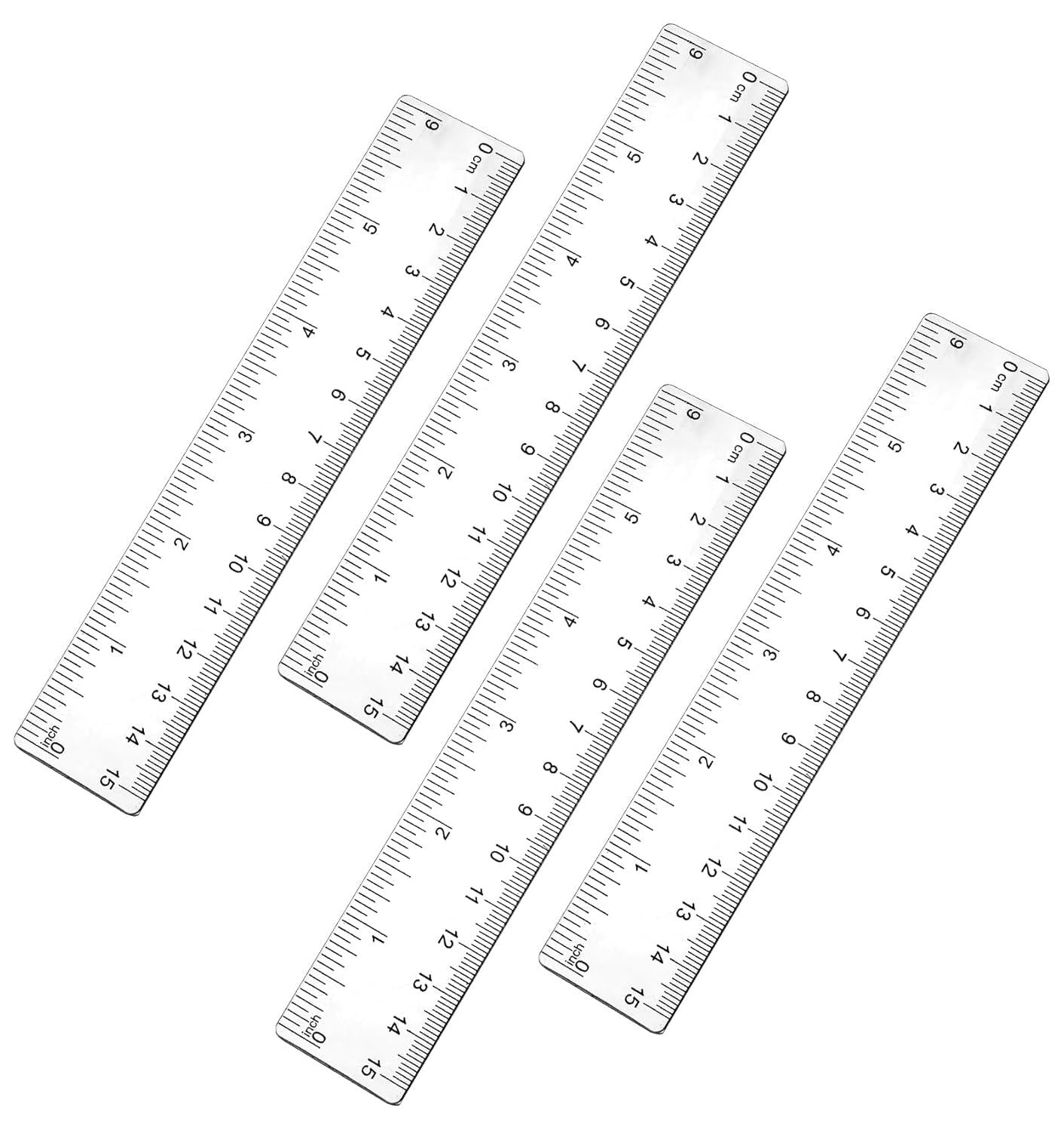 4Pcs 6 Inch Ruler, Plastic Clear Ruler 6 inch Small Rulers for Drawing & Underlining, Short Transparent Straight Measuring Tool Ideal for Journaling School Work, Easy to Use
