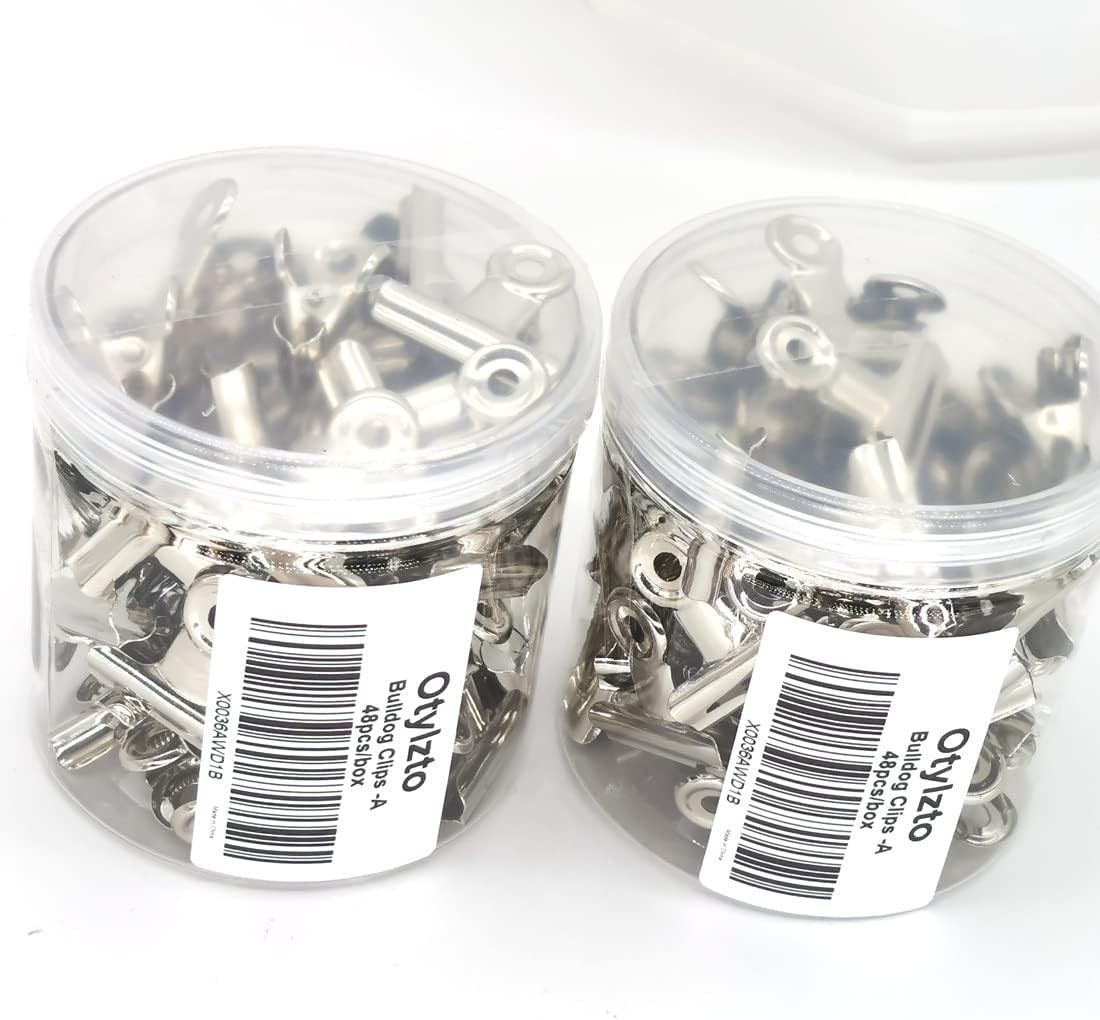 48PCS Bulldog Clips Silver 1.25 Inches,Mini Binder Clips,Metal Paper Clips with Transparent Storage Box,Hinge Clips for Crafts