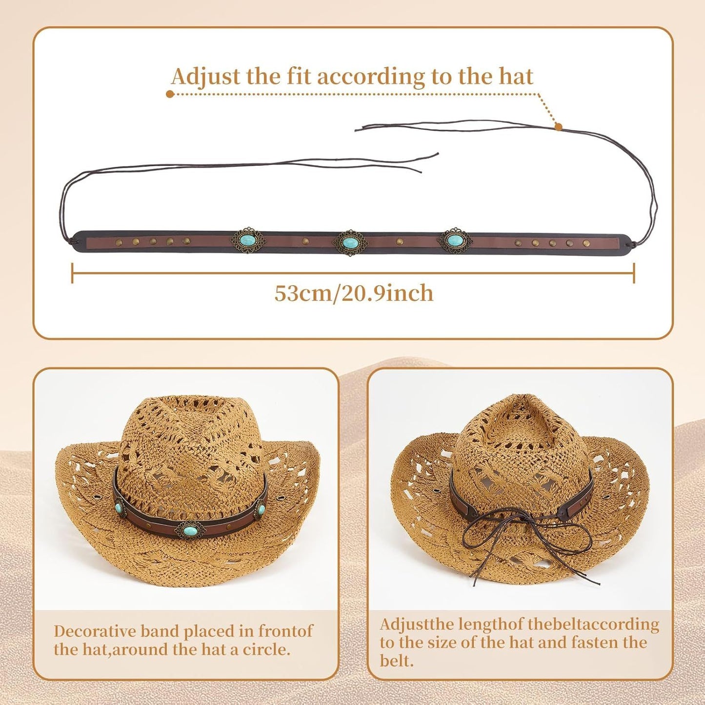 Cowboy Hat Bands for Women Men Hat Bands Western Hat Belts Rural Classical Mexican Turquoise Hatbands