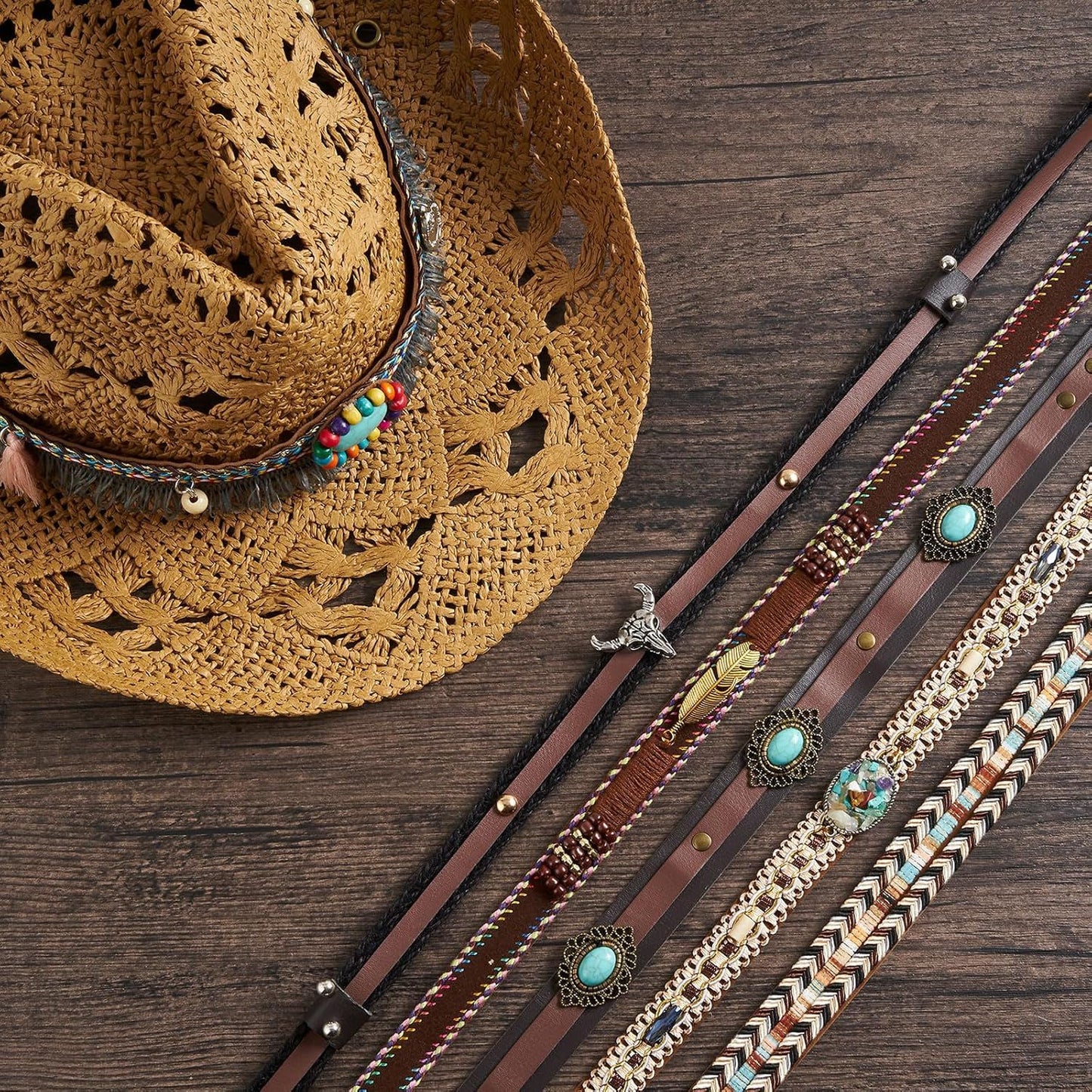 Cowboy Hat Bands for Women Men Hat Bands Western Hat Belts Rural Classical Mexican Turquoise Hatbands