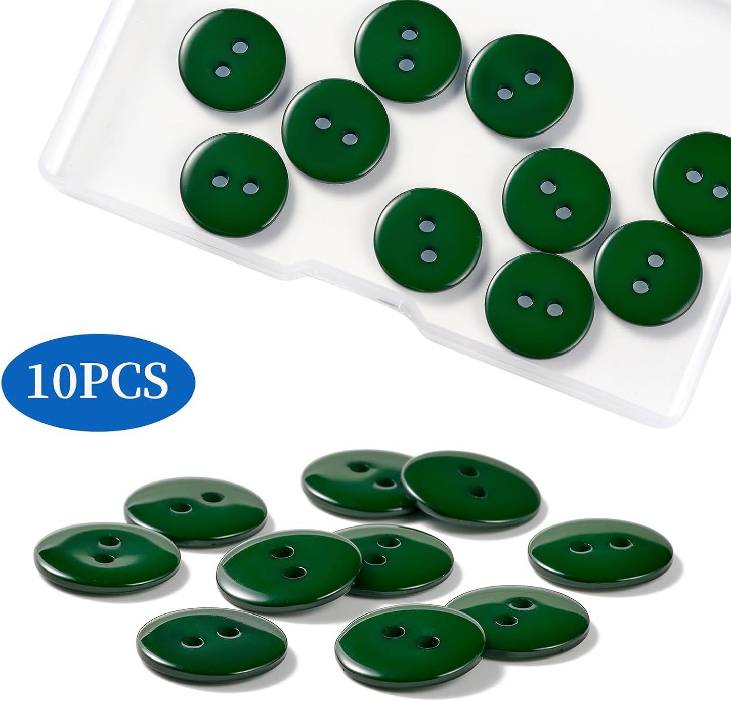 10pcs 15mm Resin Sewing Button,2 Holes Round Craft Decorative Buttons for Coat,Clothes Holiday Decoration DIY Accessories(Dark Green 5/8inch)