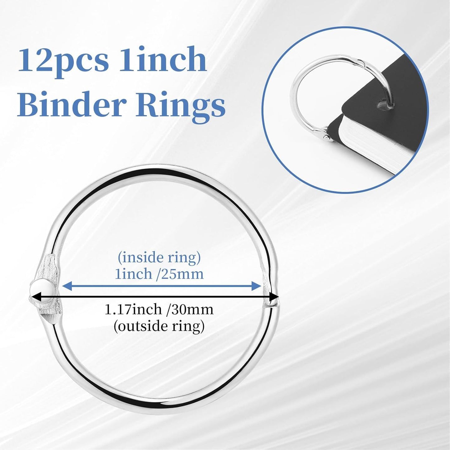 Loose Leaf Binder Rings 1Inch(12 Pack) Office Metal Book Ring,Nickel Plated Steel Key Rings for School Home or Office,Sliver