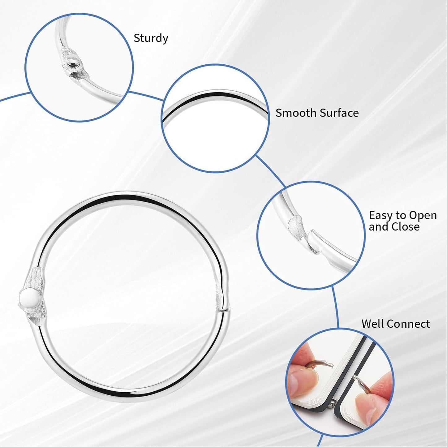 Loose Leaf Binder Rings 1Inch(12 Pack) Office Metal Book Ring,Nickel Plated Steel Key Rings for School Home or Office,Sliver