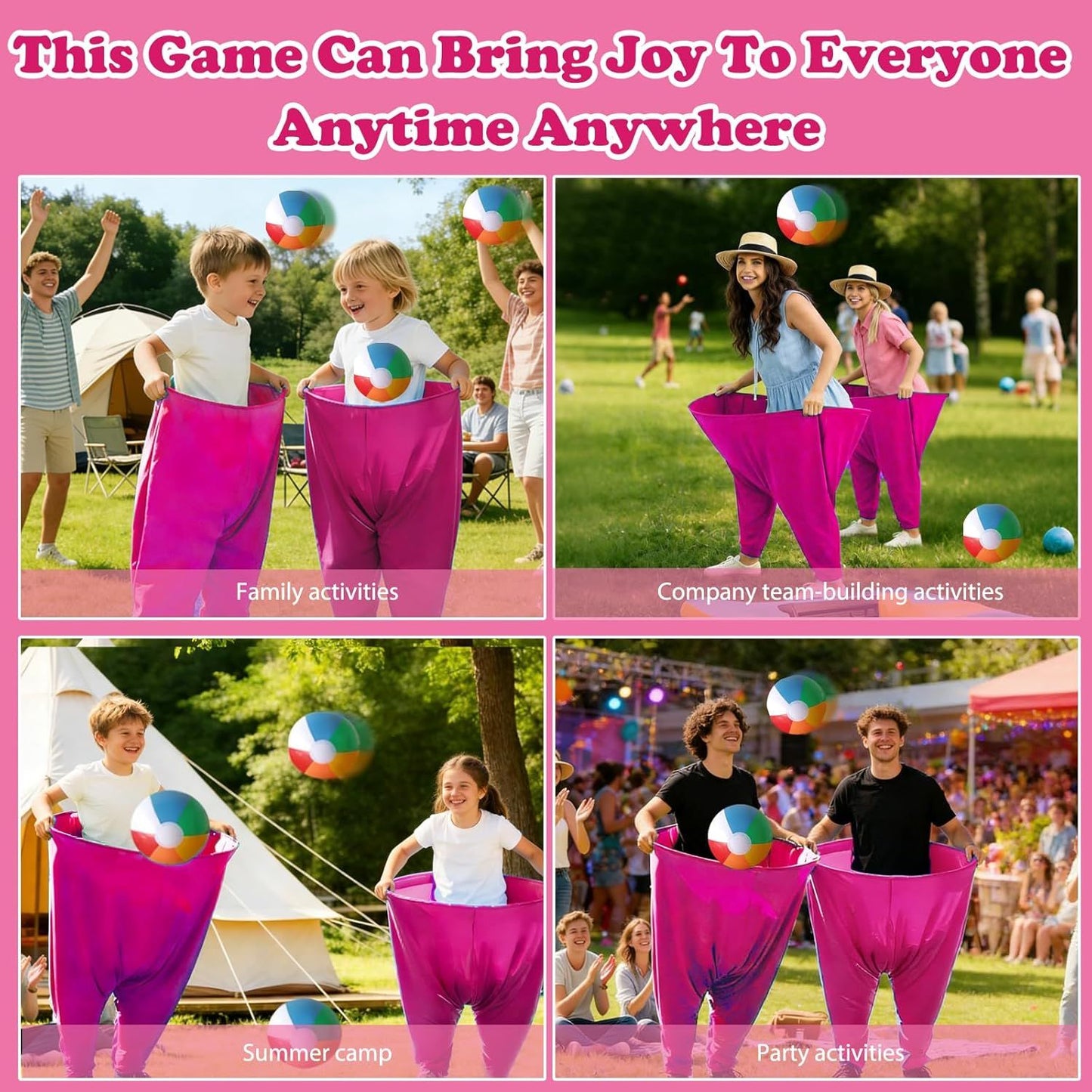 Granny Pants Yard Game Set Giant Outdoor Party Activity for Kids and Adults, Big Pants Ball Catching Set with 4 Balloons and Pump, Funny Lawn Activity, Ring Toss Games (Deep Pink)