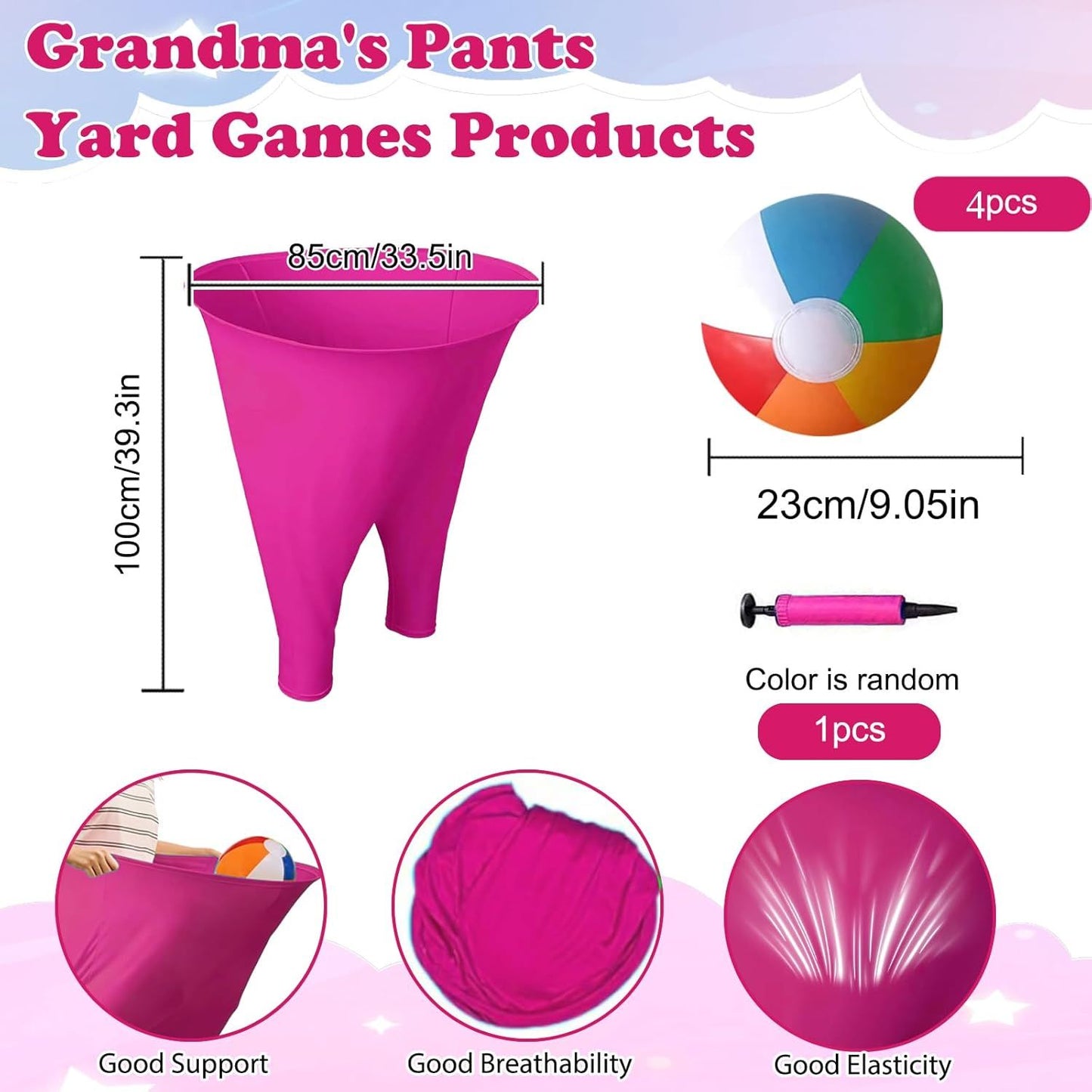 Granny Pants Yard Game Set Giant Outdoor Party Activity for Kids and Adults, Big Pants Ball Catching Set with 4 Balloons and Pump, Funny Lawn Activity, Ring Toss Games (Deep Pink)