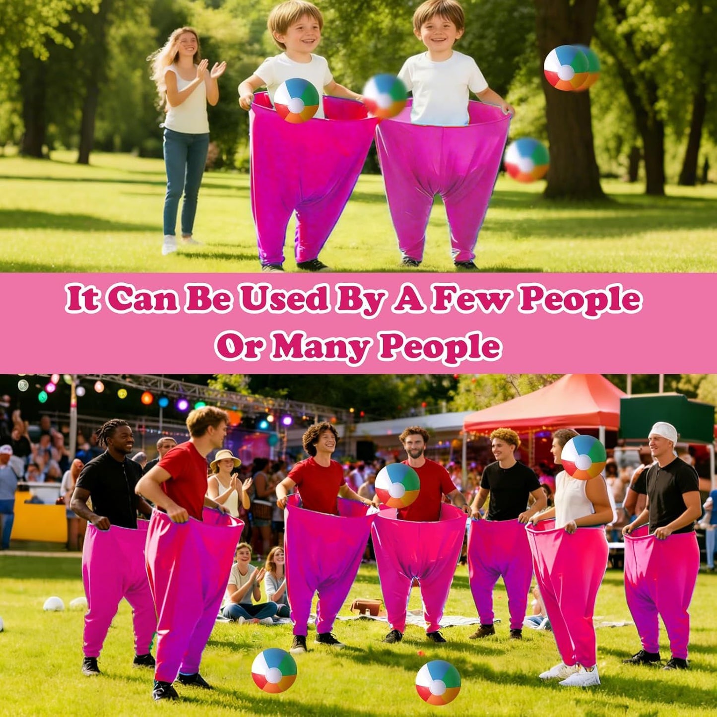 Granny Pants Yard Game Set Giant Outdoor Party Activity for Kids and Adults, Big Pants Ball Catching Set with 4 Balloons and Pump, Funny Lawn Activity, Ring Toss Games (Deep Pink)