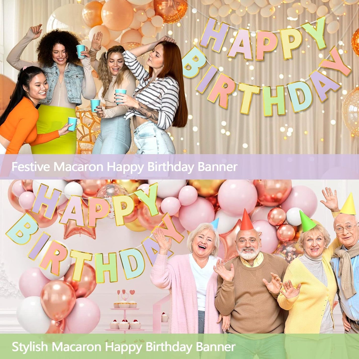 Happy Birthday Banner - 9ft Pre-Strung Happy Birthday Sign for Women, Men, Girls, Boys - No DIY Birthday Decorations & Party Supplies(Macaron)