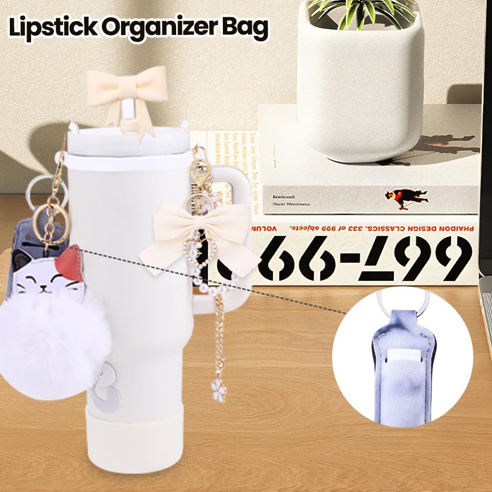 11PCS Stanley Cup Accessories Set for Stanley Cup 30oz 40oz Tumbler Including Water Bottle Handle Strap Silicone Cup Boot Spill Stopper Lipstick Holder Keychain Charms Straw Topper