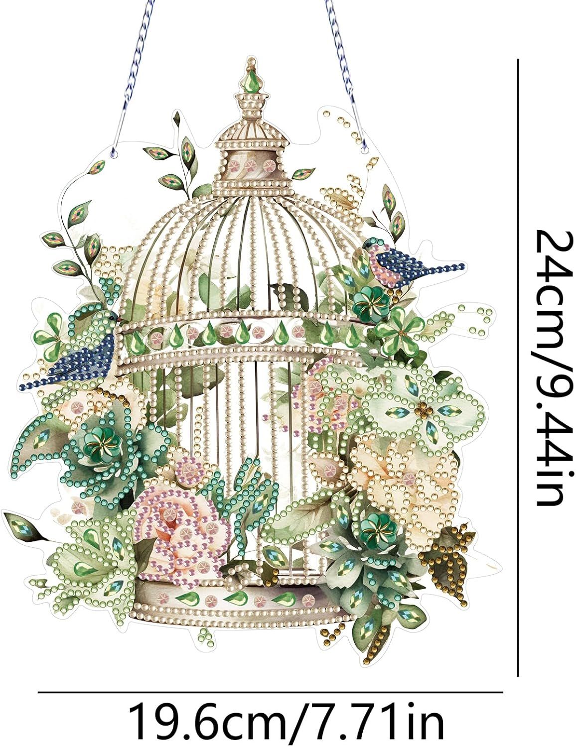 Diamond Art Painting Hanging Pendant Kit,DIY Flower Birdcage Crystal Art Hanging Sign,Diamond Window Hanging Wreath Ornament for Home Decor and Gift (366)