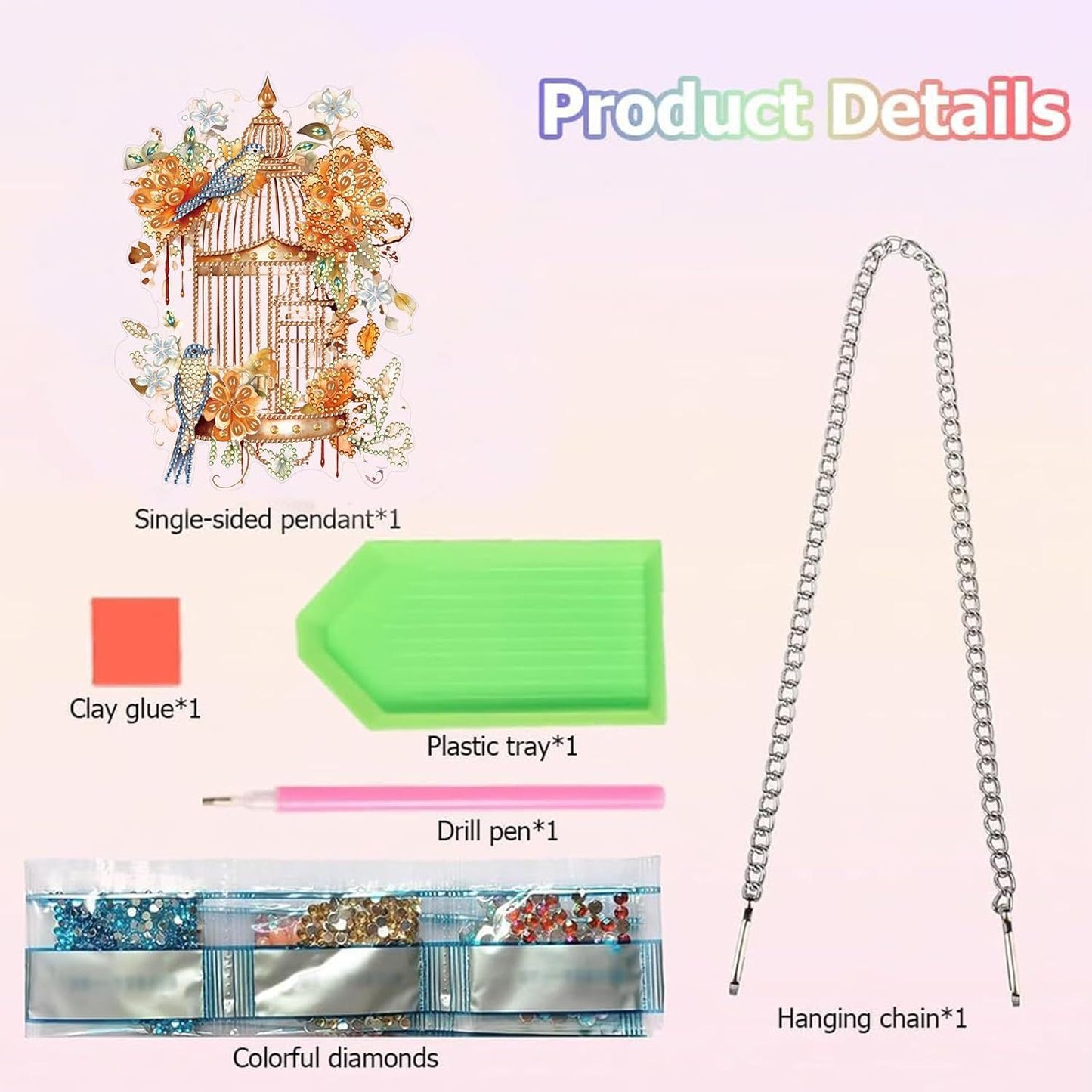 Diamond Art Painting Hanging Pendant Kit,DIY Flower Birdcage Crystal Art Hanging Sign,Diamond Window Hanging Wreath Ornament for Home Decor (365), MHL-35
