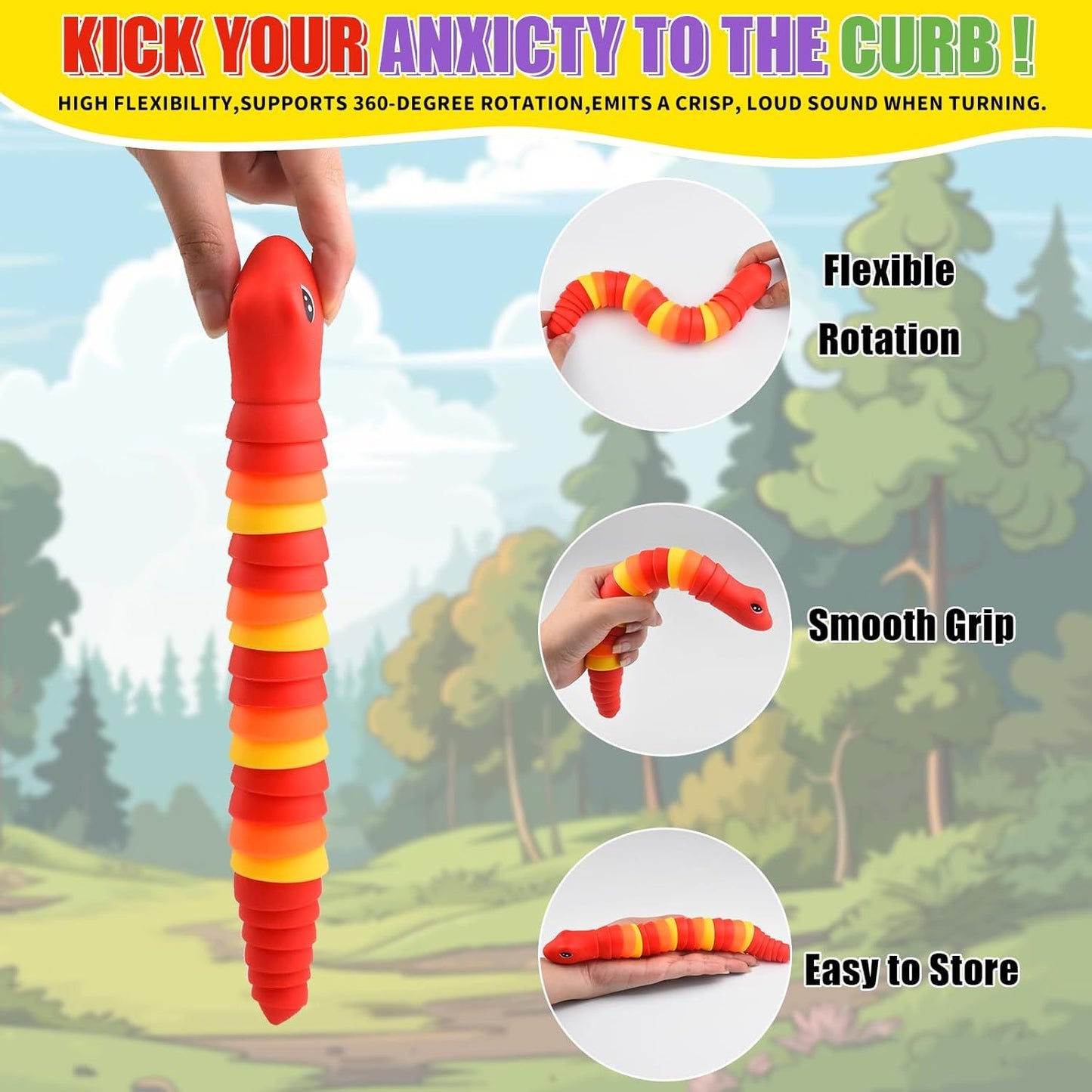 2 PCS Fidget Snakes Toys for Adults,3D Articulated Caterpillar Sensory Stress Relief Flexible Hand Toy, Ideal Party Favor Colorful Office Desk Toys (Blue+Red)