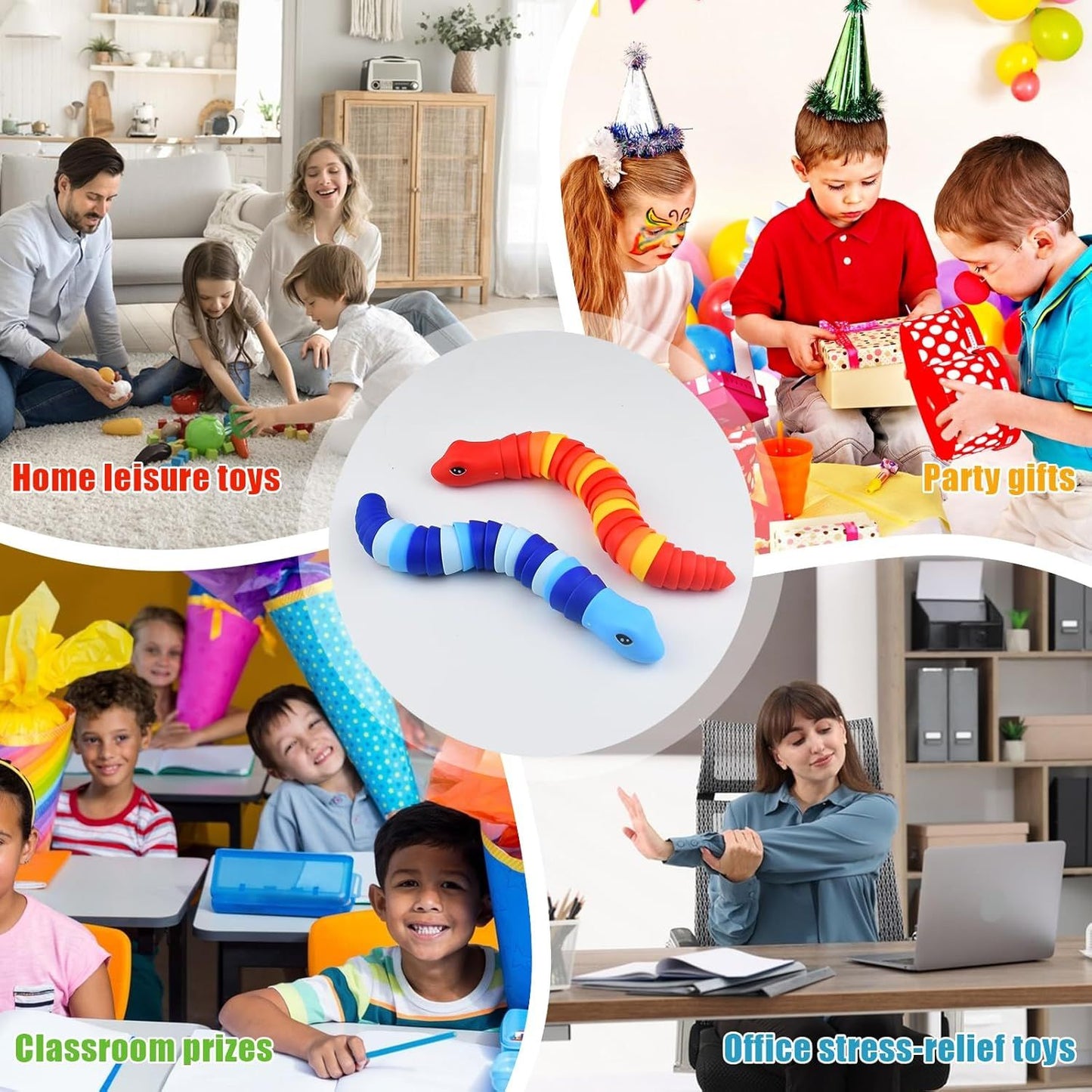 2 PCS Fidget Snakes Toys for Adults,3D Articulated Caterpillar Sensory Stress Relief Flexible Hand Toy, Ideal Party Favor Colorful Office Desk Toys (Blue+Red)
