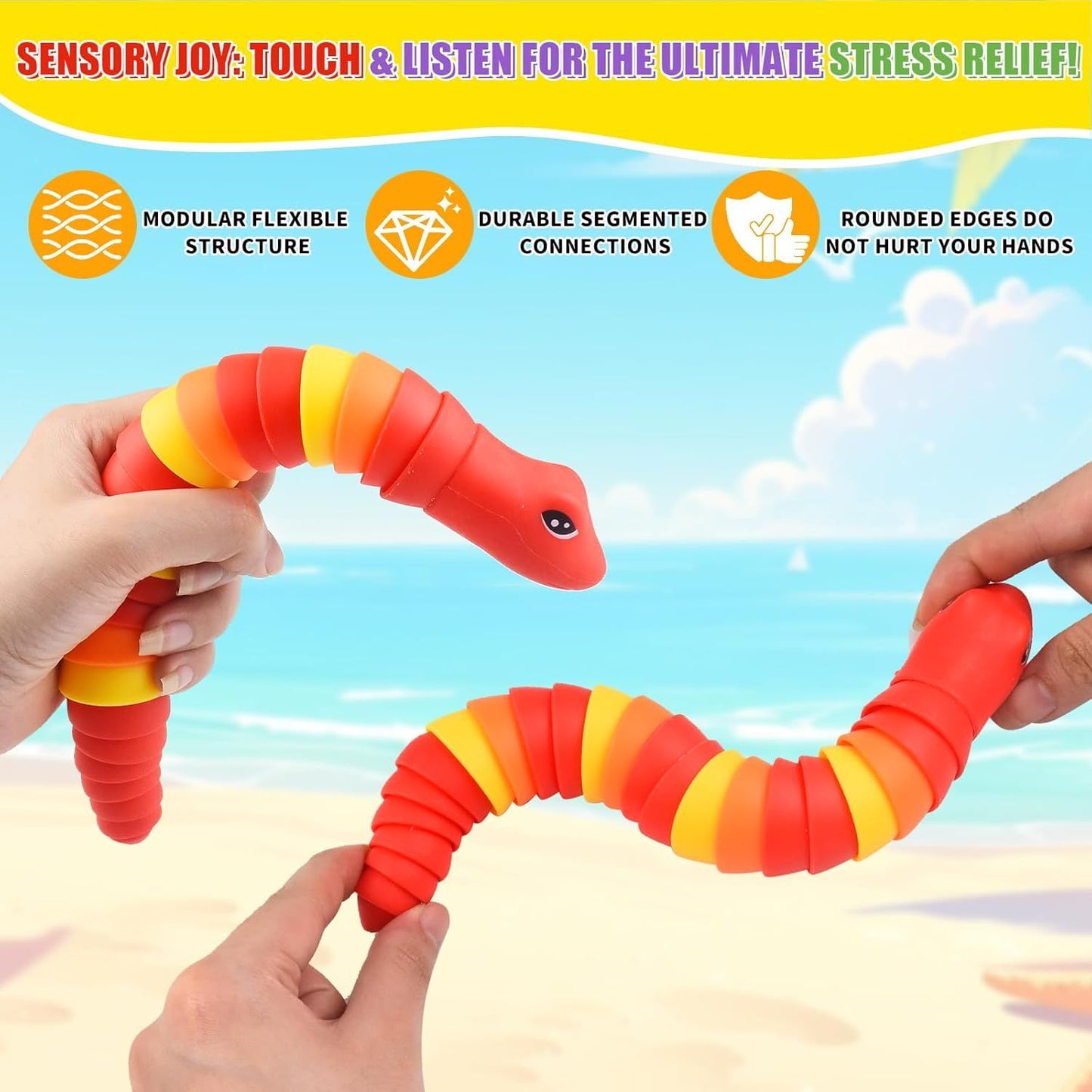 2 PCS Fidget Snakes Toys for Adults,3D Articulated Caterpillar Sensory Stress Relief Flexible Hand Toy, Ideal Party Favor Colorful Office Desk Toys (Blue+Red)