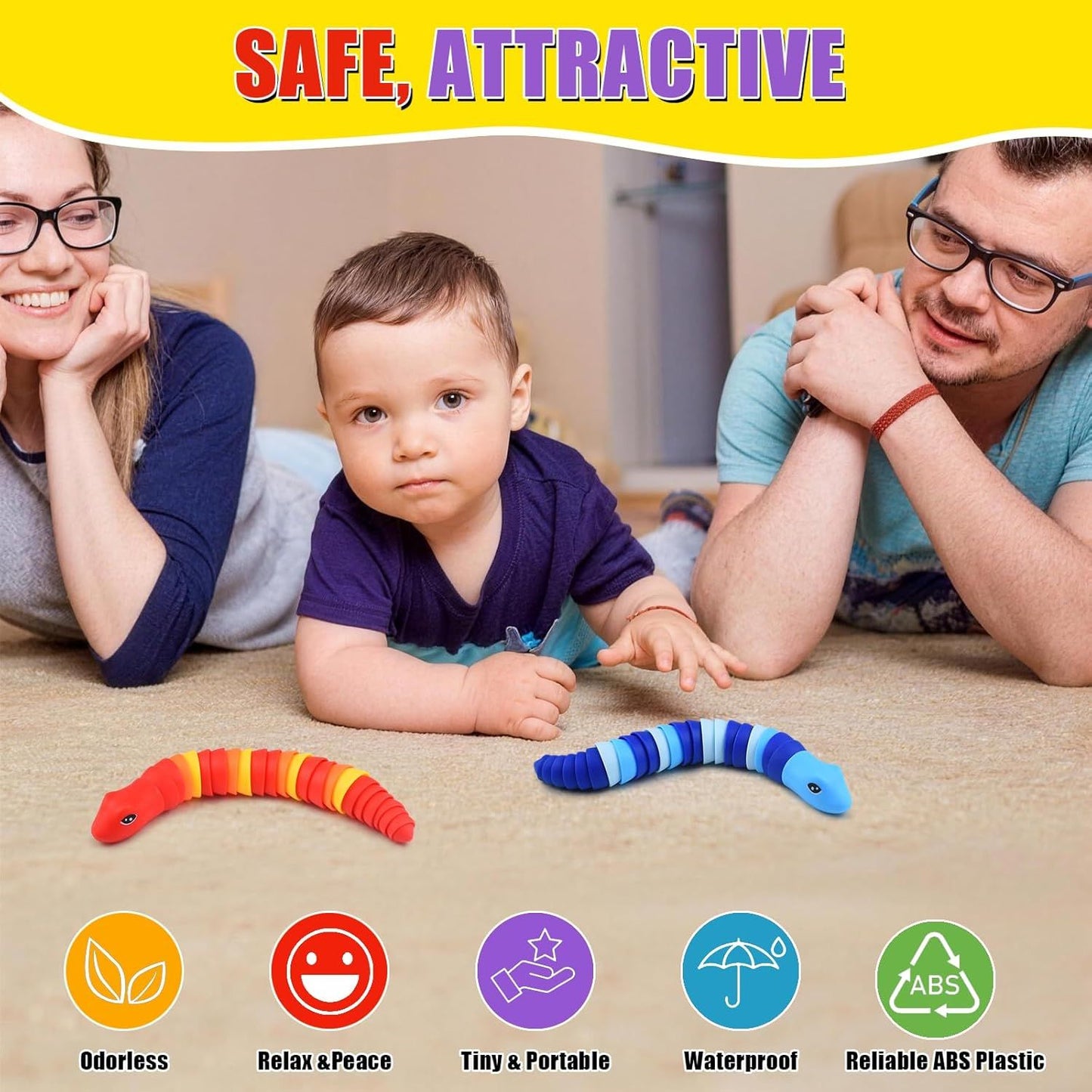 2 PCS Fidget Snakes Toys for Adults,3D Articulated Caterpillar Sensory Stress Relief Flexible Hand Toy, Ideal Party Favor Colorful Office Desk Toys (Blue+Red)