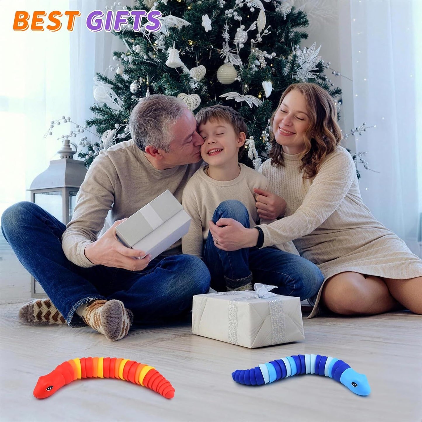 2 PCS Fidget Snakes Toys for Adults,3D Articulated Caterpillar Sensory Stress Relief Flexible Hand Toy, Ideal Party Favor Colorful Office Desk Toys (Blue+Red)