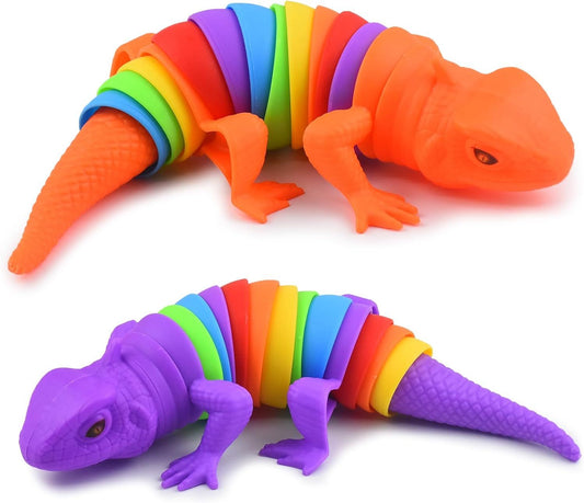 2 PCS Fidget Lizards Toys for Adults,3D Articulated Caterpillar Sensory Stress Relief Flexible Hand Toy, Ideal Party Favor Colorful Office Desk Toys (Purple+Orange)