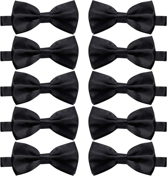 10 Pcs Elegant black Pre-tied Bow ties Formal Tuxedo Bowtie Set with Adjustable Neck Band,Gift Idea For Men And Boys