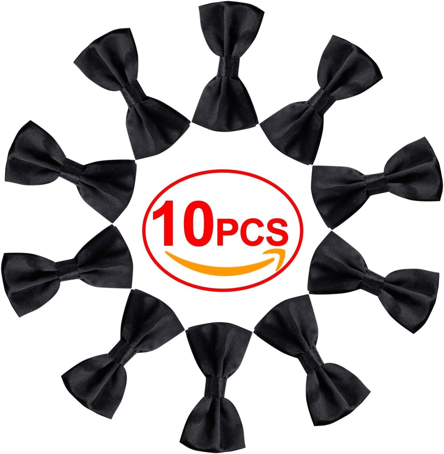 10 Pcs Elegant black Pre-tied Bow ties Formal Tuxedo Bowtie Set with Adjustable Neck Band,Gift Idea For Men And Boys