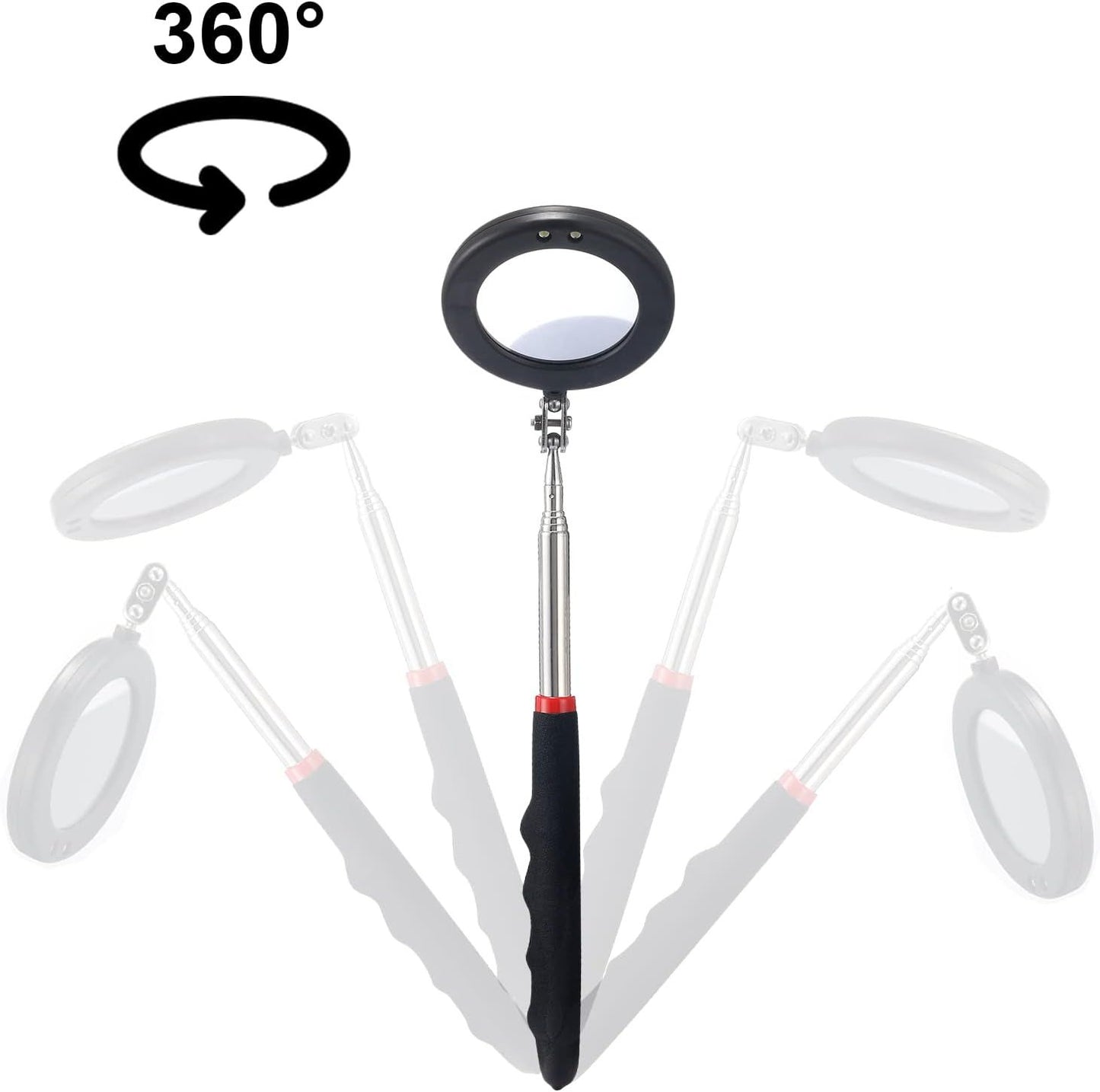 4PCS Telescoping Inspection Mirror LED Lighted Inspection Mirror for Mechanic Checking Vehicle, Car, Eyelashes, Mouth, Small Parts Observation (Extendable, Rectangle & Round)