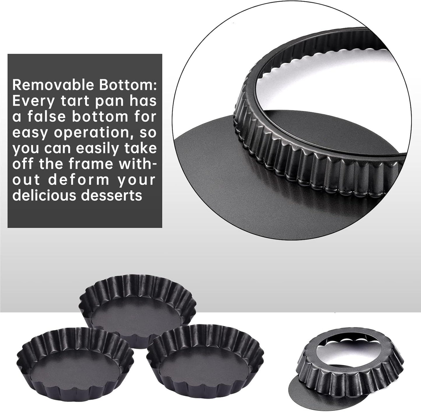 9 in Non-Stick Tart and Quiche Pan with Removable Bottom and 4 Mini Tart Pans 4-inch, Heavy Duty Fluted Side for Pies, Mousse Cakes, Dessert Baking (5 Pack)