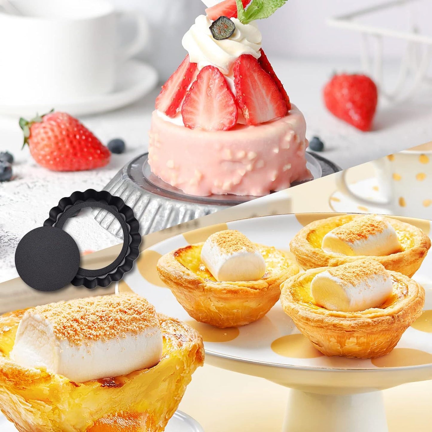 9 in Non-Stick Tart and Quiche Pan with Removable Bottom and 4 Mini Tart Pans 4-inch, Heavy Duty Fluted Side for Pies, Mousse Cakes, Dessert Baking (5 Pack)