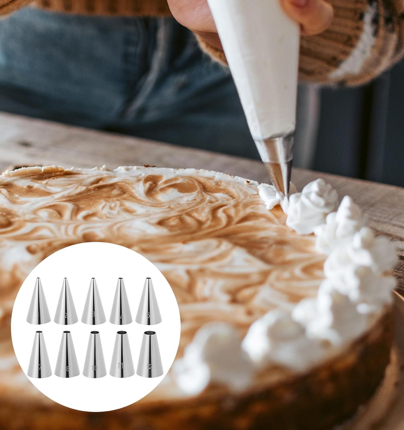 10 Pcs Round Piping Tips, Frosting Tips for Decorating Ideal for Frosting Cupcakes, Cakes, and Cookies (Ten models)